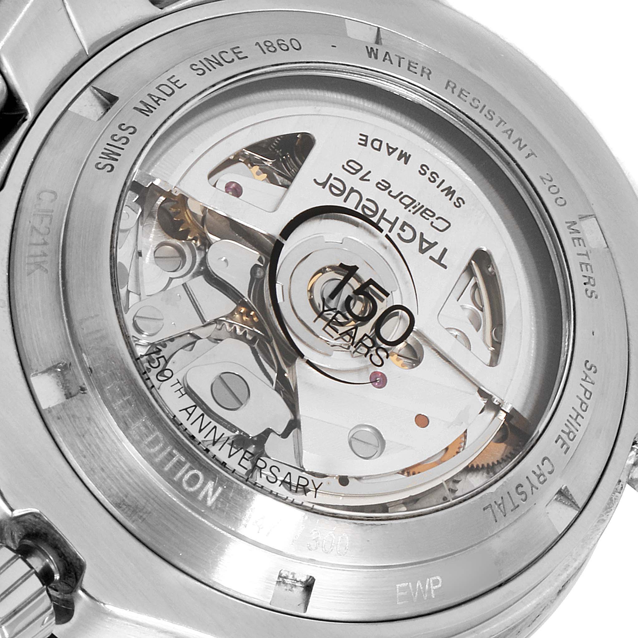 This image shows the back view of a Tag Heuer Link CJF211K Men's Stainless Steel Mother of Pearl Dial CJF211K Men's Stainless Steel Mother of Pearl Dial model watch, highlighting its automatic movement and sapphire crystal.