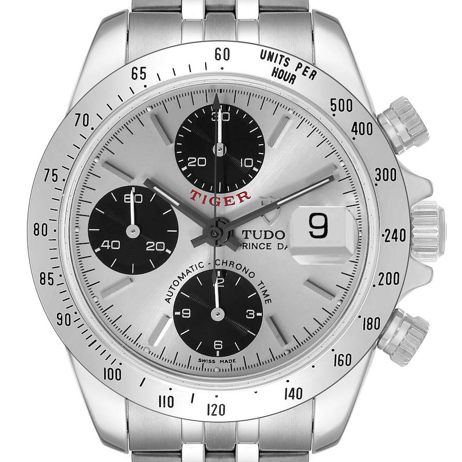 Tudor Tiger Prince Silver Dial Chronograph Steel Mens Watch 79280 Box Papers SwissWatchExpo