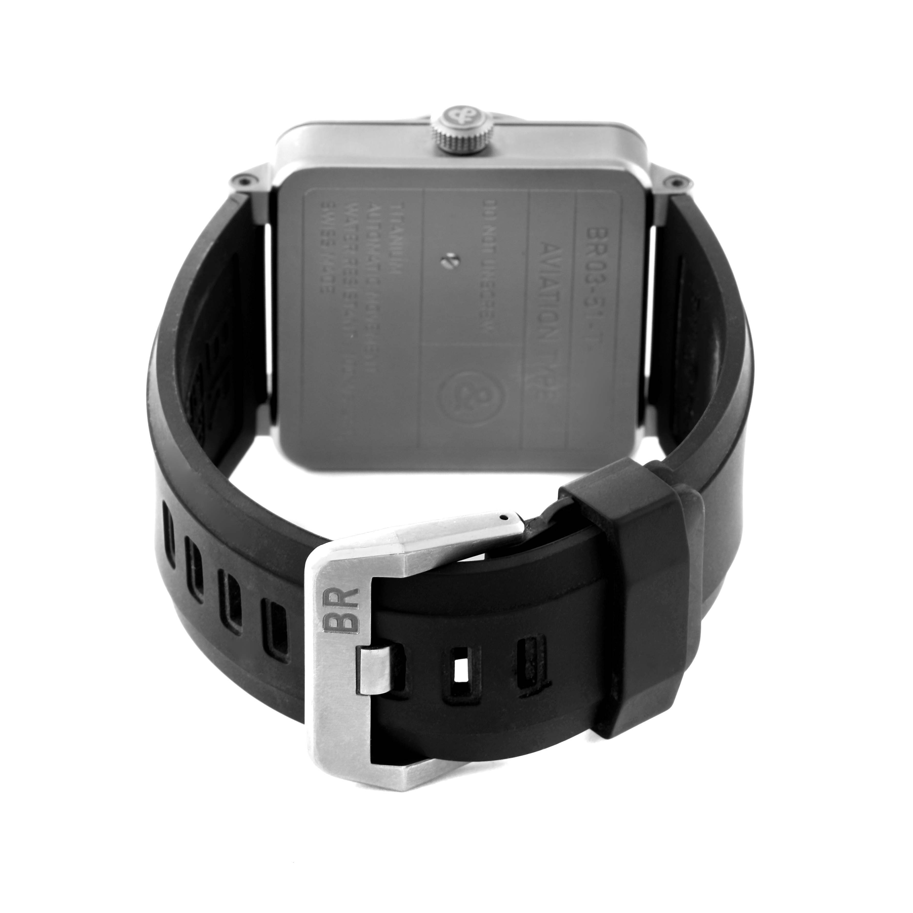 The Bell & Ross Aeronavale watch is shown from the back, highlighting its strap and buckle.