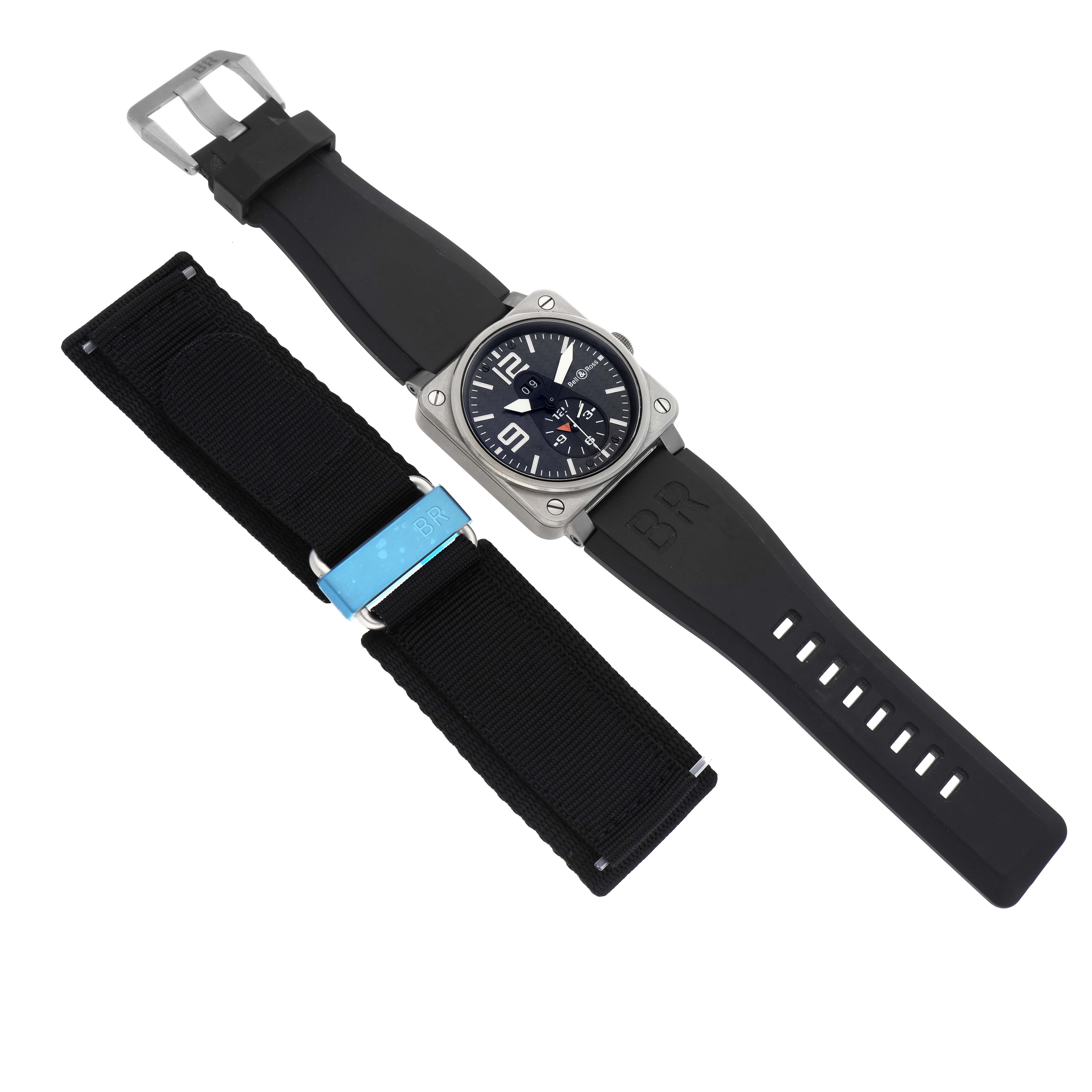 The image shows a Bell & Ross Aeronavale watch with its face and an additional strap accessory.