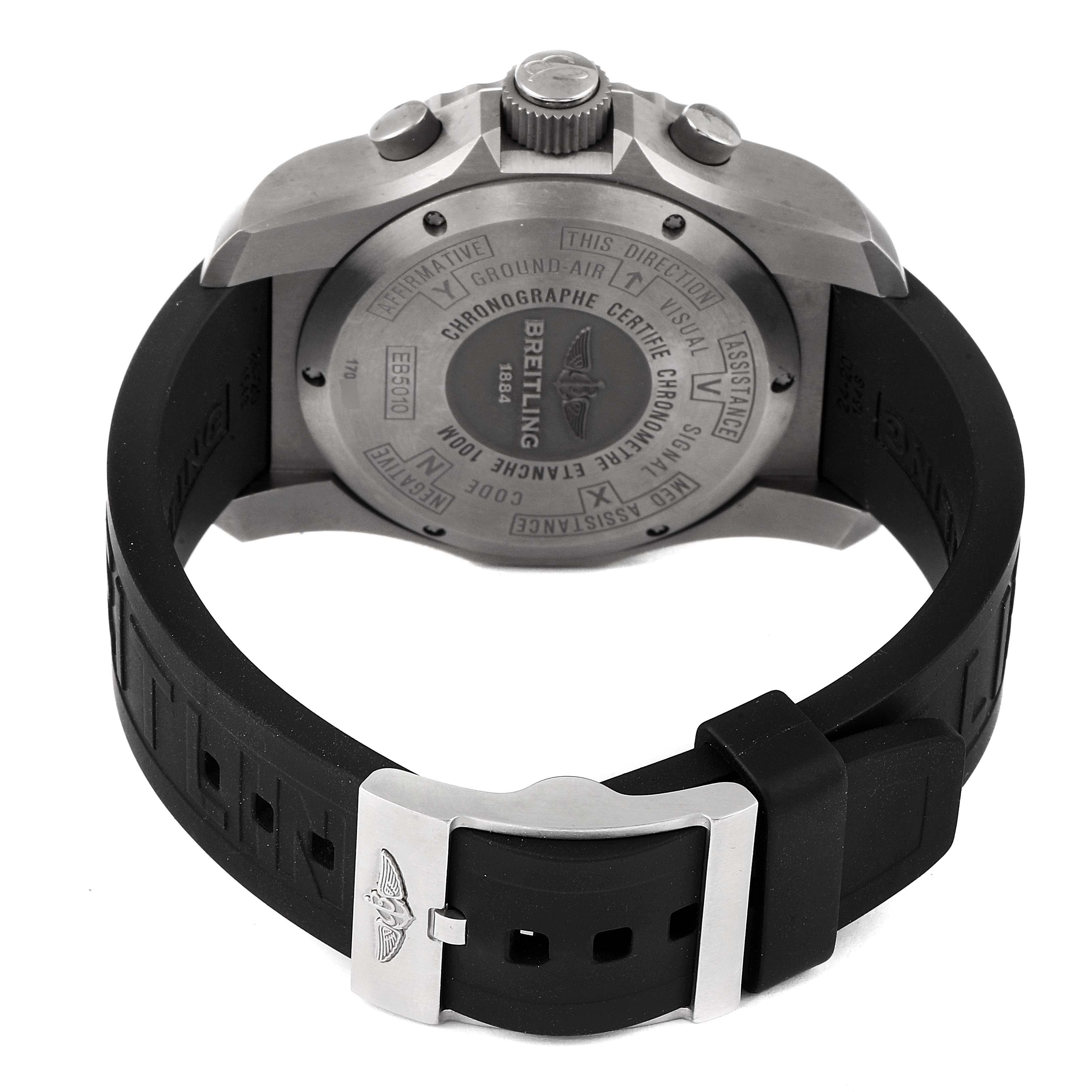 This image shows the back case and rubber strap of the Breitling Professional Series EB5010 Men's Titanium Blue Dial EB5010 Men's Titanium Blue Dial watch.