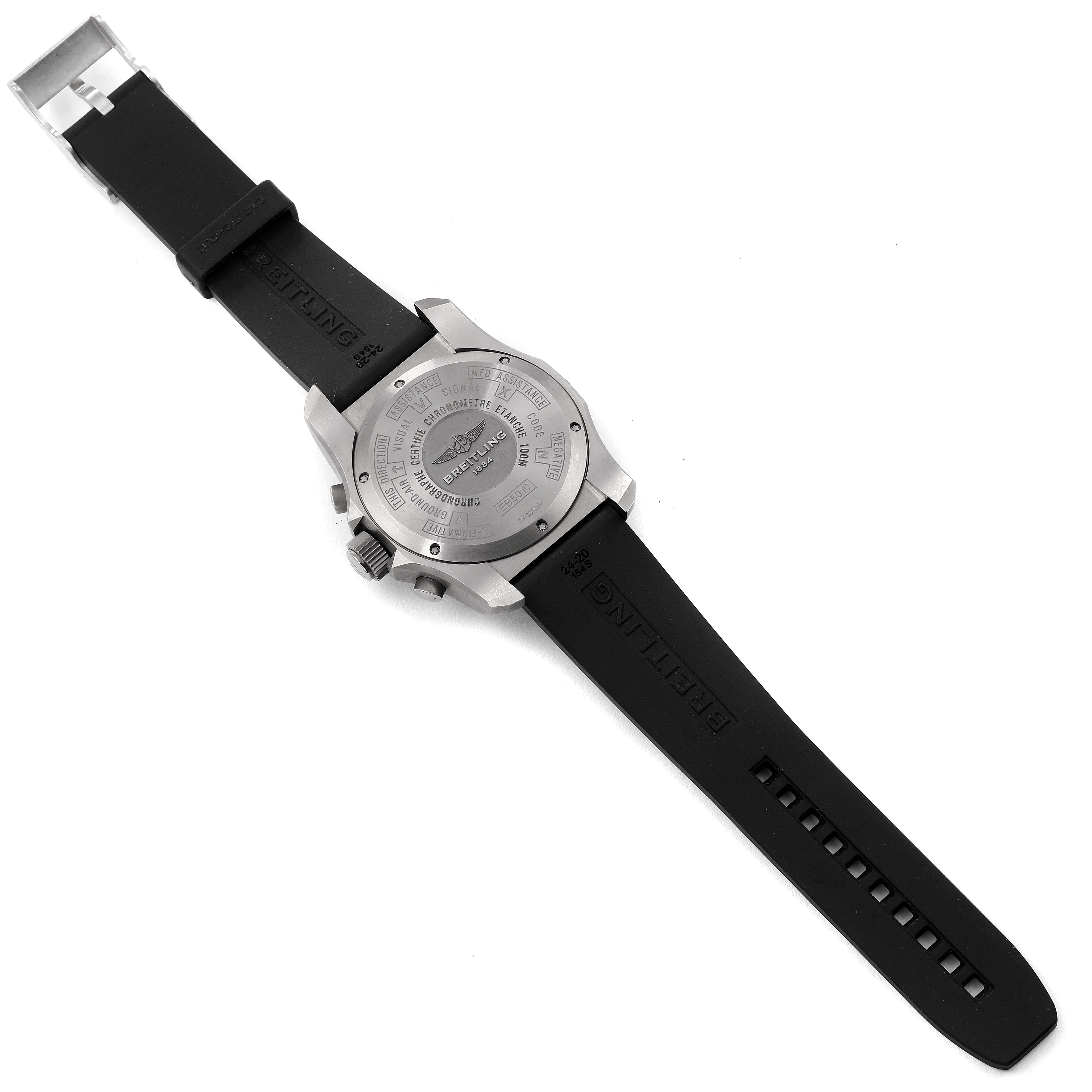 This image shows the back case and strap of a Breitling Professional Series EB5010 Men's Titanium Blue Dial EB5010 Men's Titanium Blue Dial watch.