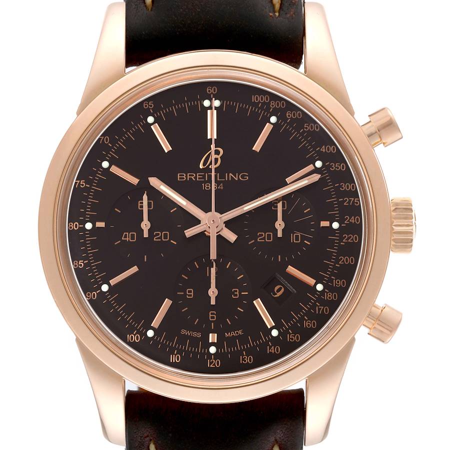 Breitling Transocean 43mm 18k Rose Gold Mens Watch RB0152 Box Card SwissWatchExpo