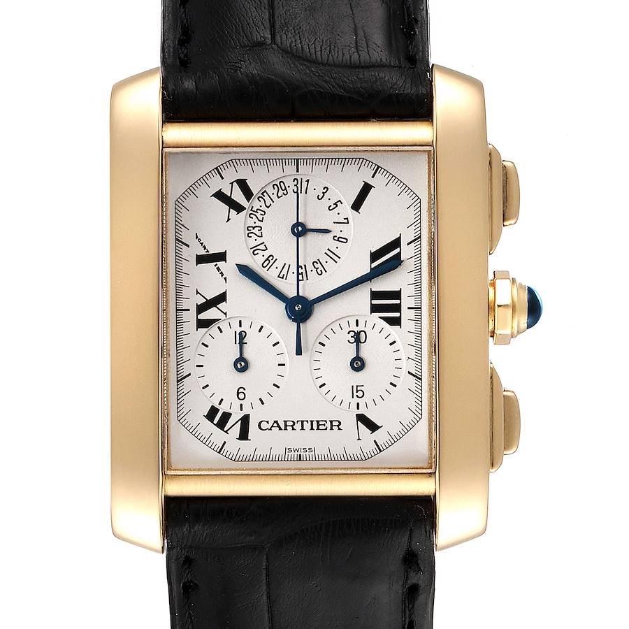 Cartier Tank Francaise Chronoflex 18K Yellow Gold Mens Watch W5000556 SwissWatchExpo