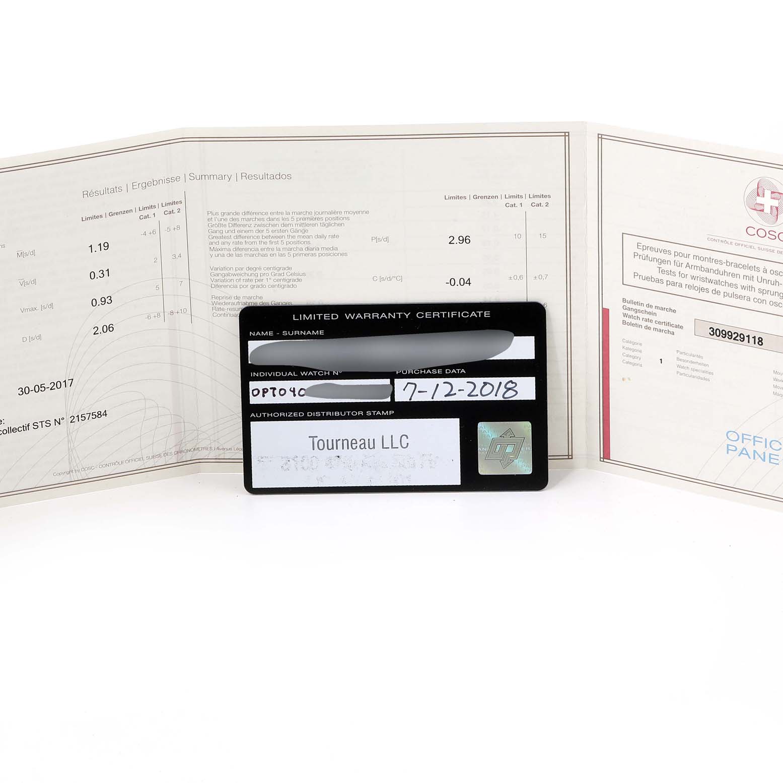 This image shows the warranty certificate and documentation for a Panerai Luminor PAM00631 Men
s Stainless Steel Black Dial PAM00631 Men
s Stainless Steel Black Dial watch.