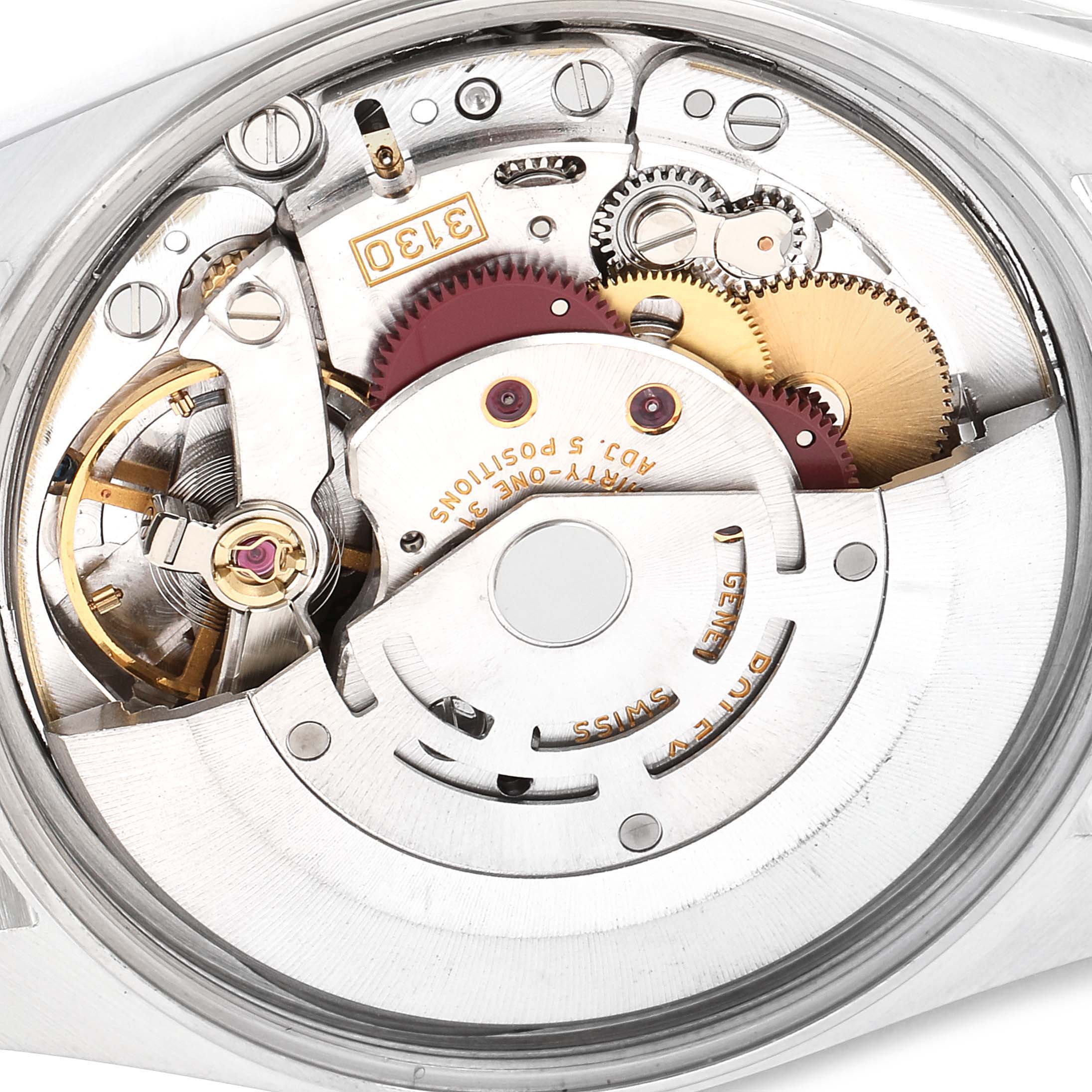 The image shows the internal mechanical movement of the Rolex Air-King 14000 Men's Stainless Steel Blue Dial 14000 Men's Stainless Steel Blue Dial watch from a top-down angle.