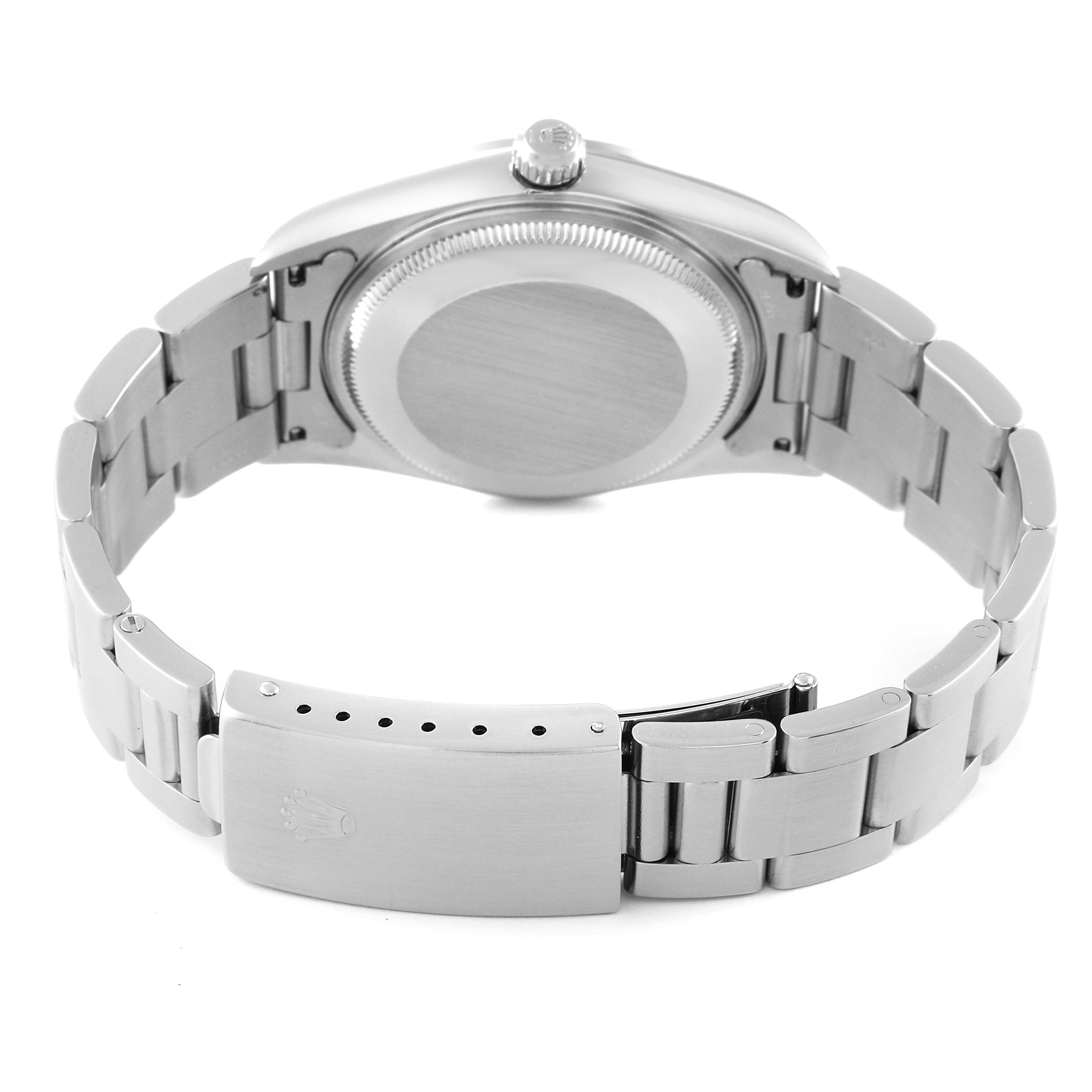 The image shows the back case and bracelet of a Rolex Air-King 14000 Men's Stainless Steel Blue Dial 14000 Men's Stainless Steel Blue Dial watch from a rear angle.