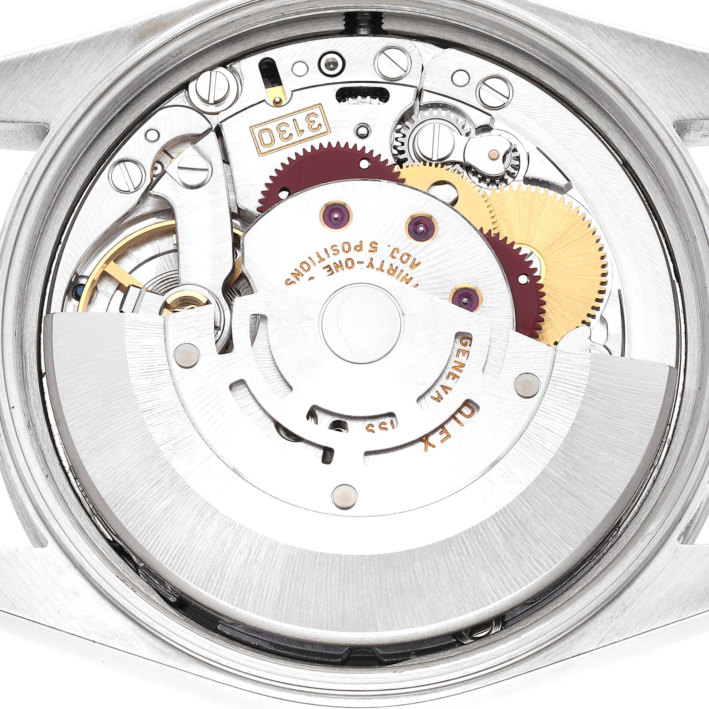 The image shows a close-up of the movement and internal mechanism of a Rolex Air-King 14000 Men's Stainless Steel Silver Dial 14000 Men's Stainless Steel Silver Dial watch from the back.