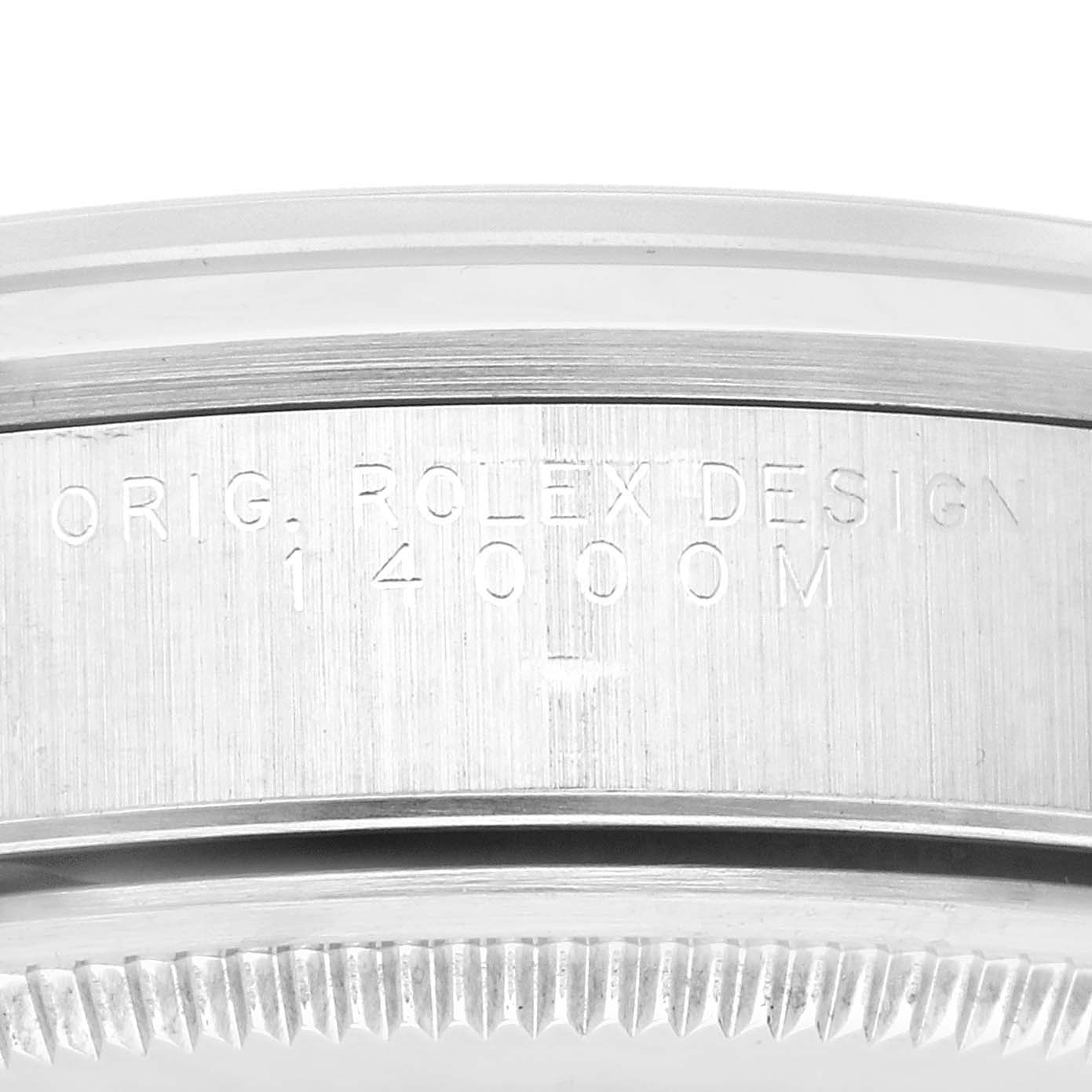 This image shows a close-up side view of the case with the model number of the Rolex Air-King 14000 Men's Stainless Steel Silver Dial 14000 Men's Stainless Steel Silver Dial watch engraved.