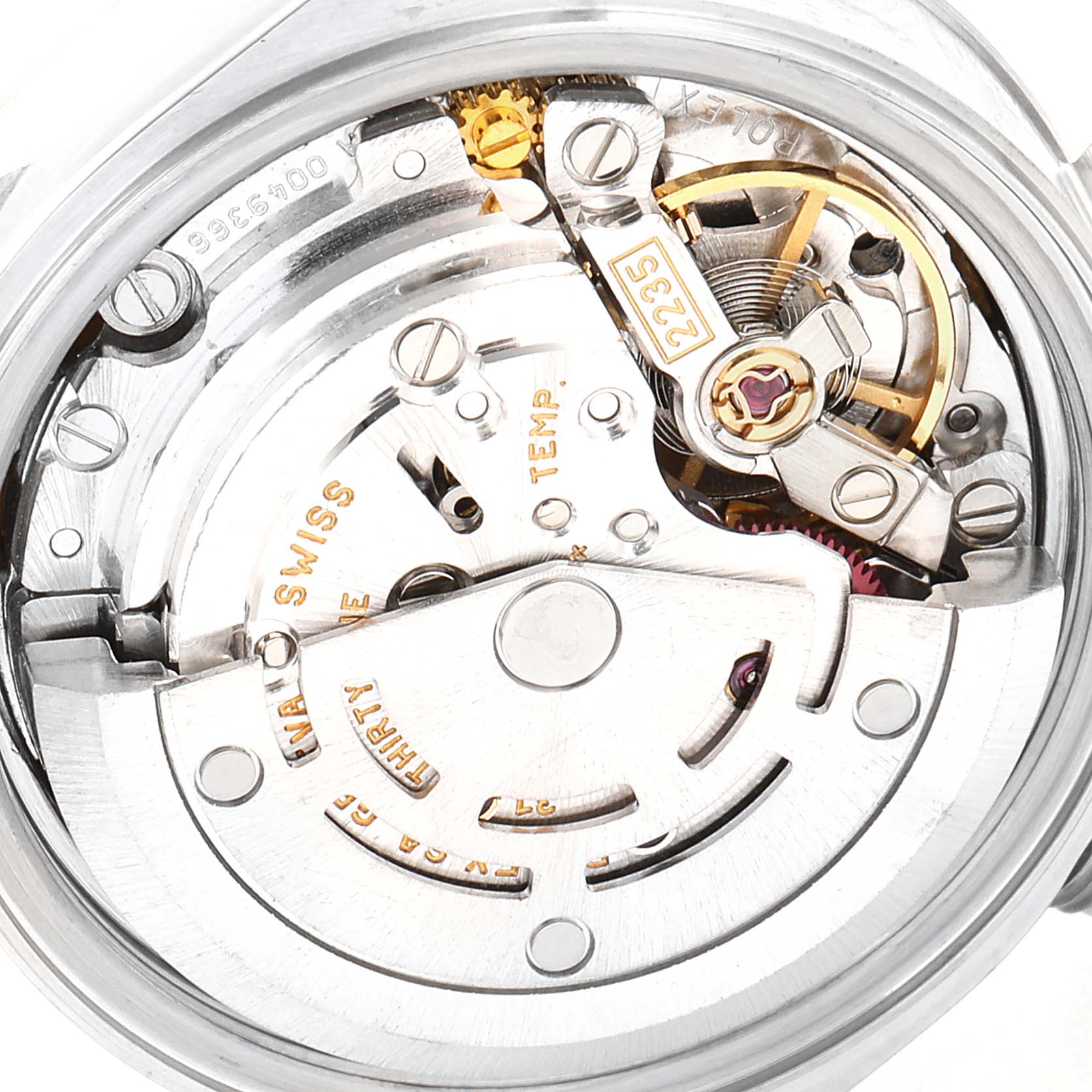 This image shows the movement mechanism of a Rolex Date 79190 Women's Stainless Steel Blue Dial 79190 Women's Stainless Steel Blue Dial model watch from a top-down perspective.