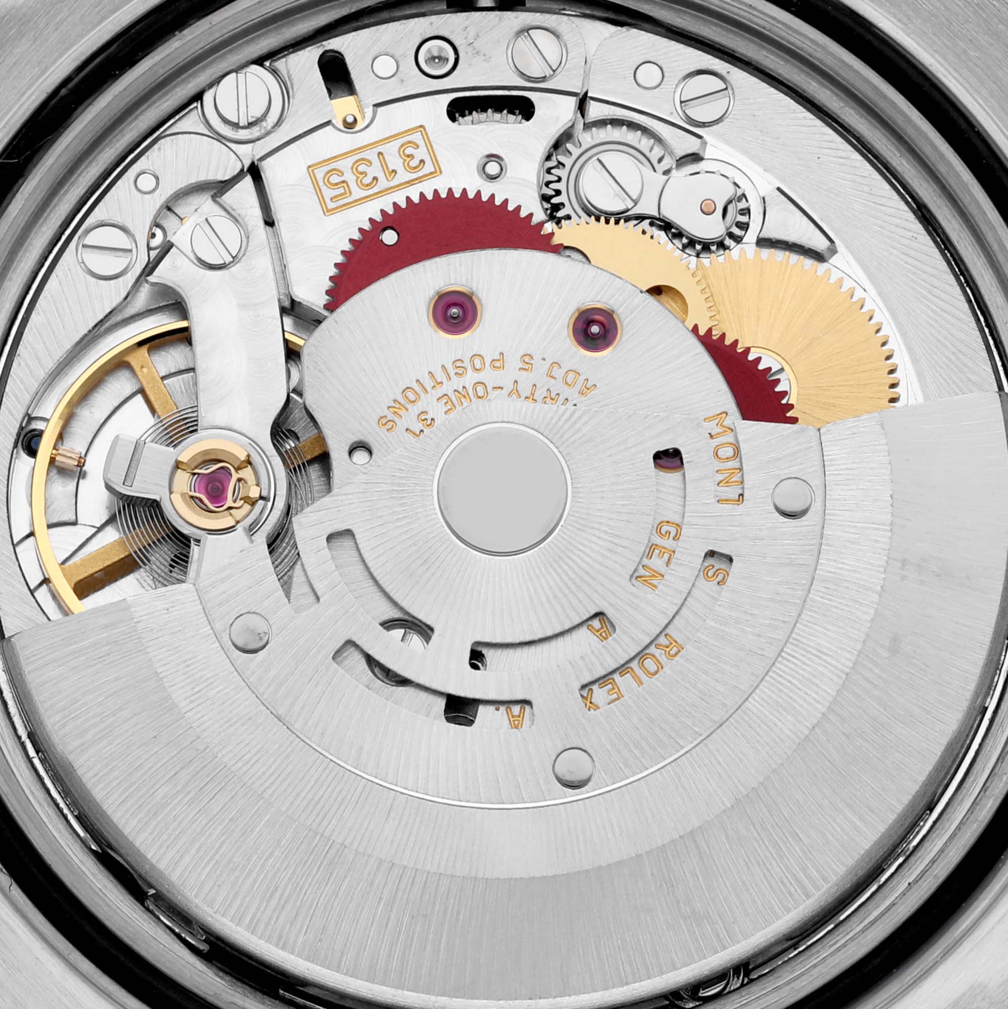 The image shows a close-up of the mechanical movement of a Rolex Datejust 16234 Men's Stainless Steel Blue Dial 16234 Men's Stainless Steel Blue Dial watch.