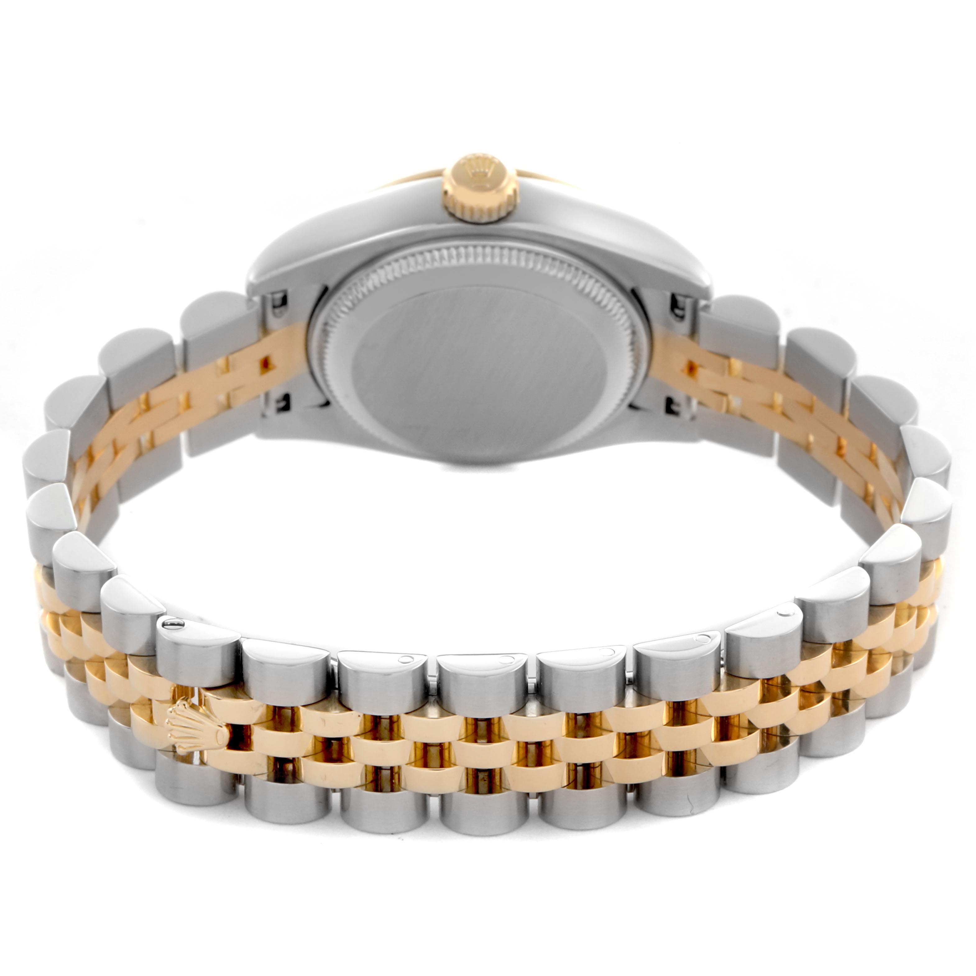The image shows the back of the Rolex Datejust 179173 Women's Steel and Gold (two tone) Champagne Dial 179173 Women's Steel and Gold (two tone) Champagne Dial watch, focusing on the bracelet and case back.