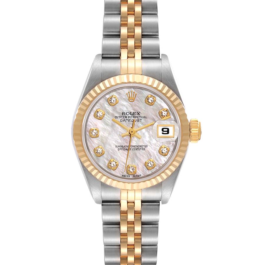 Rolex Datejust Mother of Pearl Diamond Dial Steel Yellow Gold Ladies Watch 69173 SwissWatchExpo