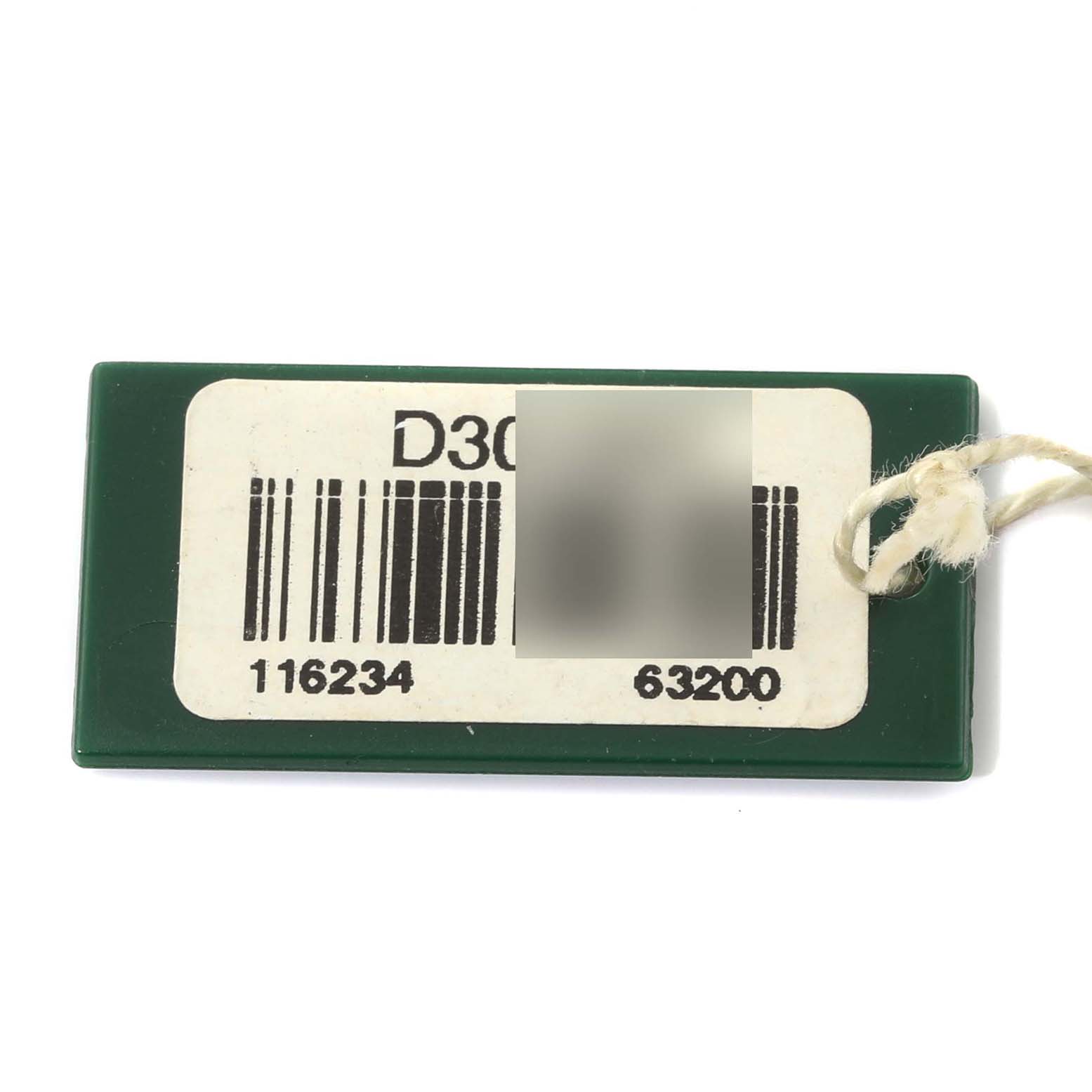 This image shows a green tag with barcodes and numbers for a Rolex Datejust 116234 Men's Stainless Steel Black Dial 116234 Men's Stainless Steel Black Dial watch model.
