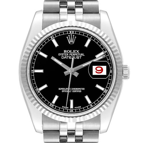 Photo of Rolex Datejust Steel White Gold Black Dial Mens Watch 116234