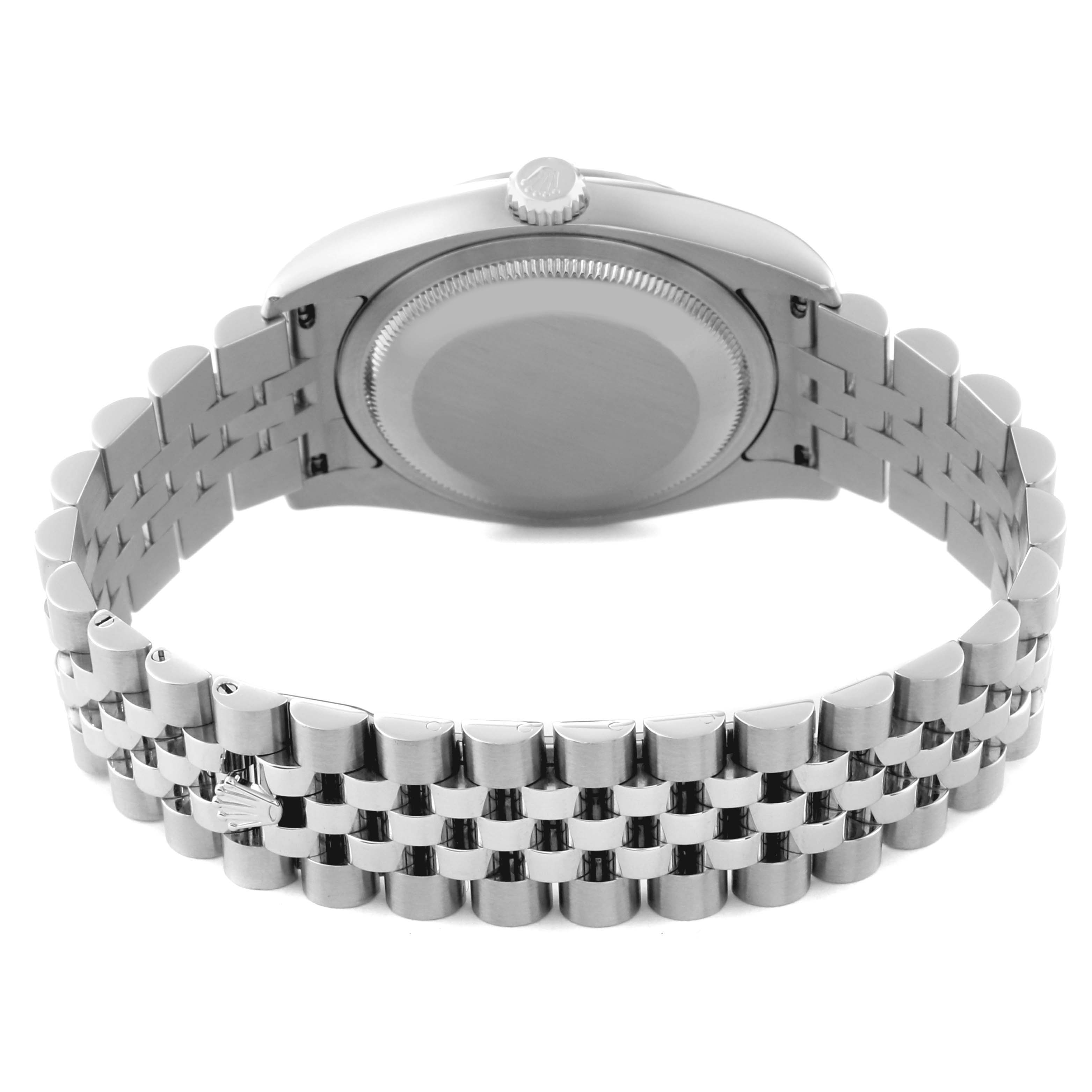 The image shows the backside and bracelet of a Rolex Datejust 116234 Men's Stainless Steel Black Dial 116234 Men's Stainless Steel Black Dial watch, highlighting the case back and Jubilee bracelet.