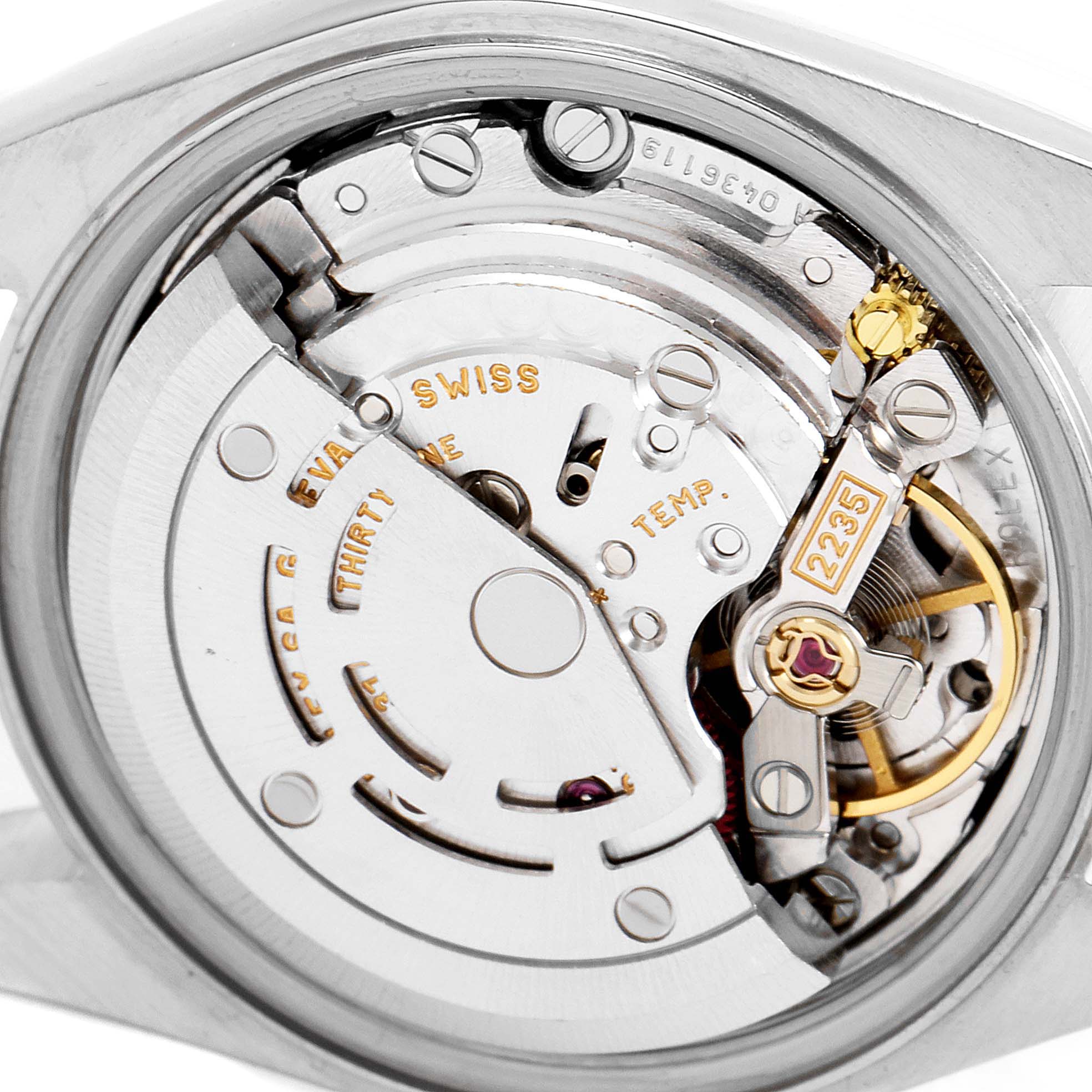 The image shows a close-up view of the movement inside a Rolex Datejust 79173 Women's Steel and Gold (two tone) Blue Dial 79173 Women's Steel and Gold (two tone) Blue Dial watch.