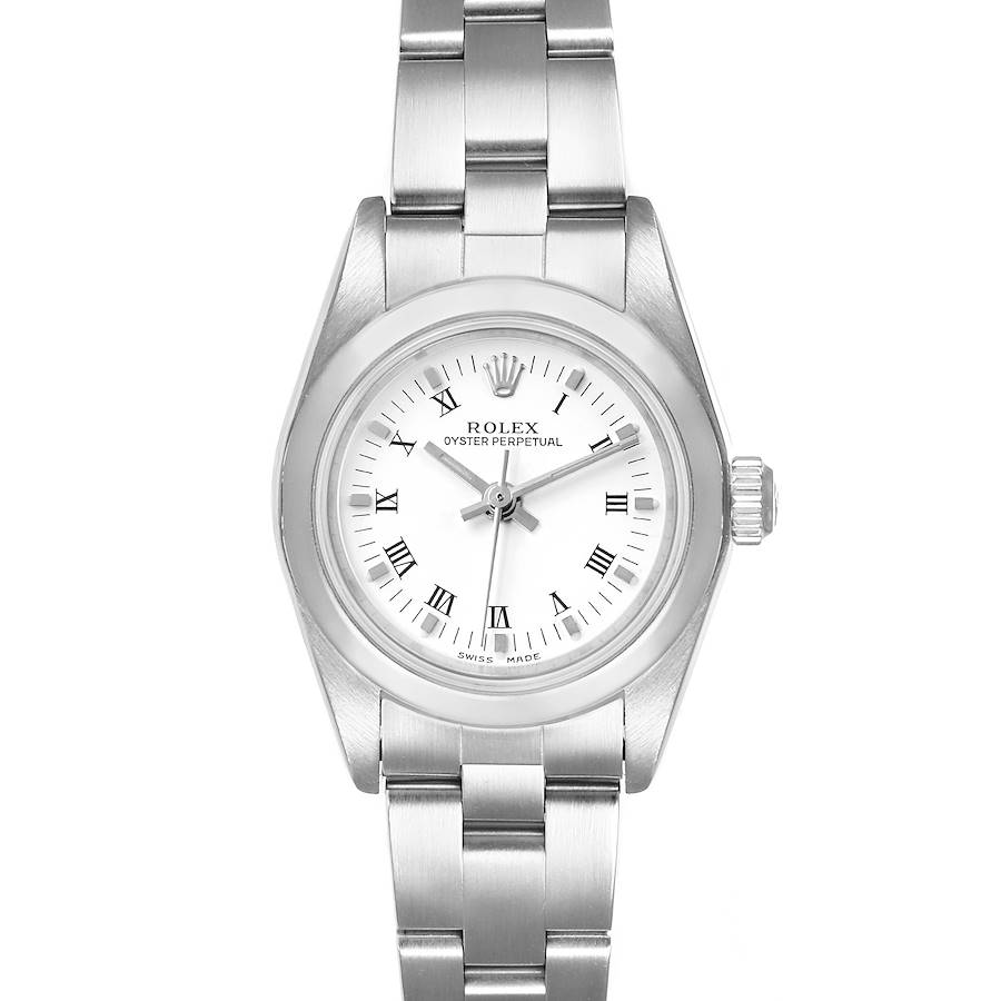 Rolex Oyster Perpetual Nondate White Roman Dial Ladies Watch 76080 SwissWatchExpo