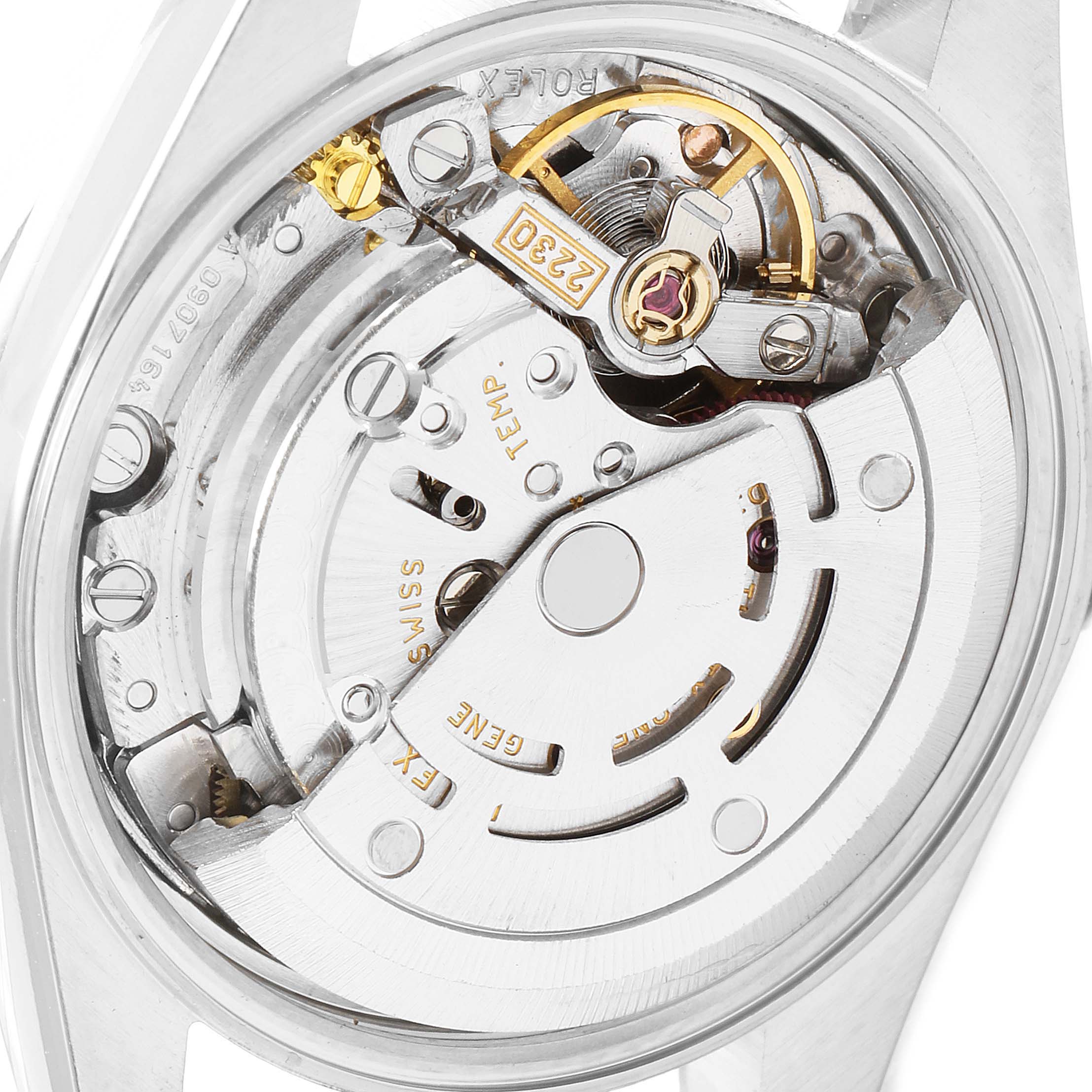 This image shows the internal mechanical movement of an Oyster Perpetual model by Rolex, viewed from the back.