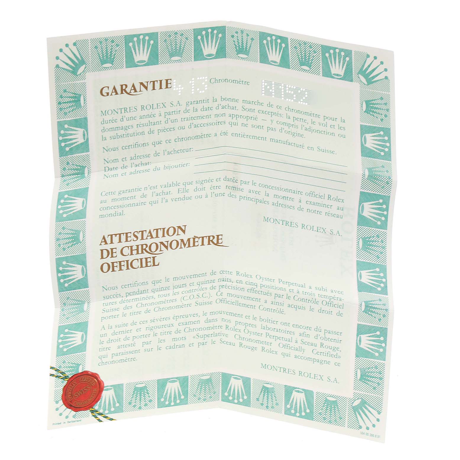 This image shows a certificate of Best Quality
ity and warranty papers for a Rolex President 69178 Women
s Yellow Gold Champagne Dial 69178 Women
s Yellow Gold Champagne Dial model watch.