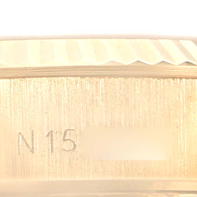 The image shows a close-up of the side of the watch case, including the fluted bezel, of a Rolex President 69178 Women
s Yellow Gold Champagne Dial 69178 Women
s Yellow Gold Champagne Dial model.