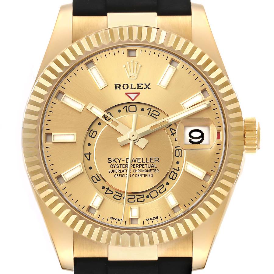 Rolex Sky-Dweller Yellow Gold Champagne Dial Oysterflex Mens Watch 326238 SwissWatchExpo