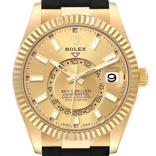 Photo of Rolex Sky-Dweller Yellow Gold Champagne Dial Oysterflex Mens Watch 326238