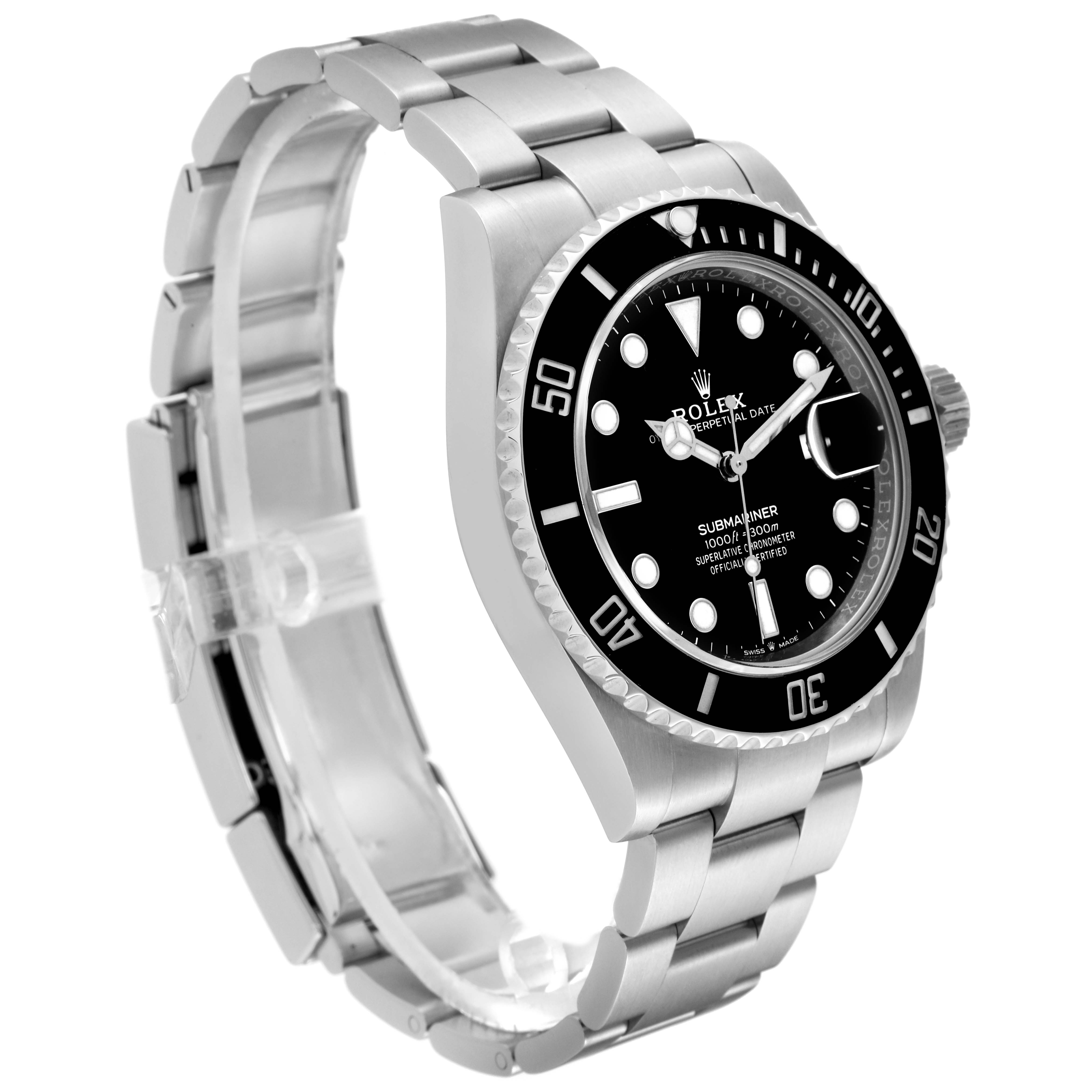 The image shows a Rolex Submariner 126610LN Men
s Stainless Steel Black Dial 126610LN Men
s Stainless Steel Black Dial watch at a three-quarter angle, displaying the bezel, dial, bracelet, and crown.