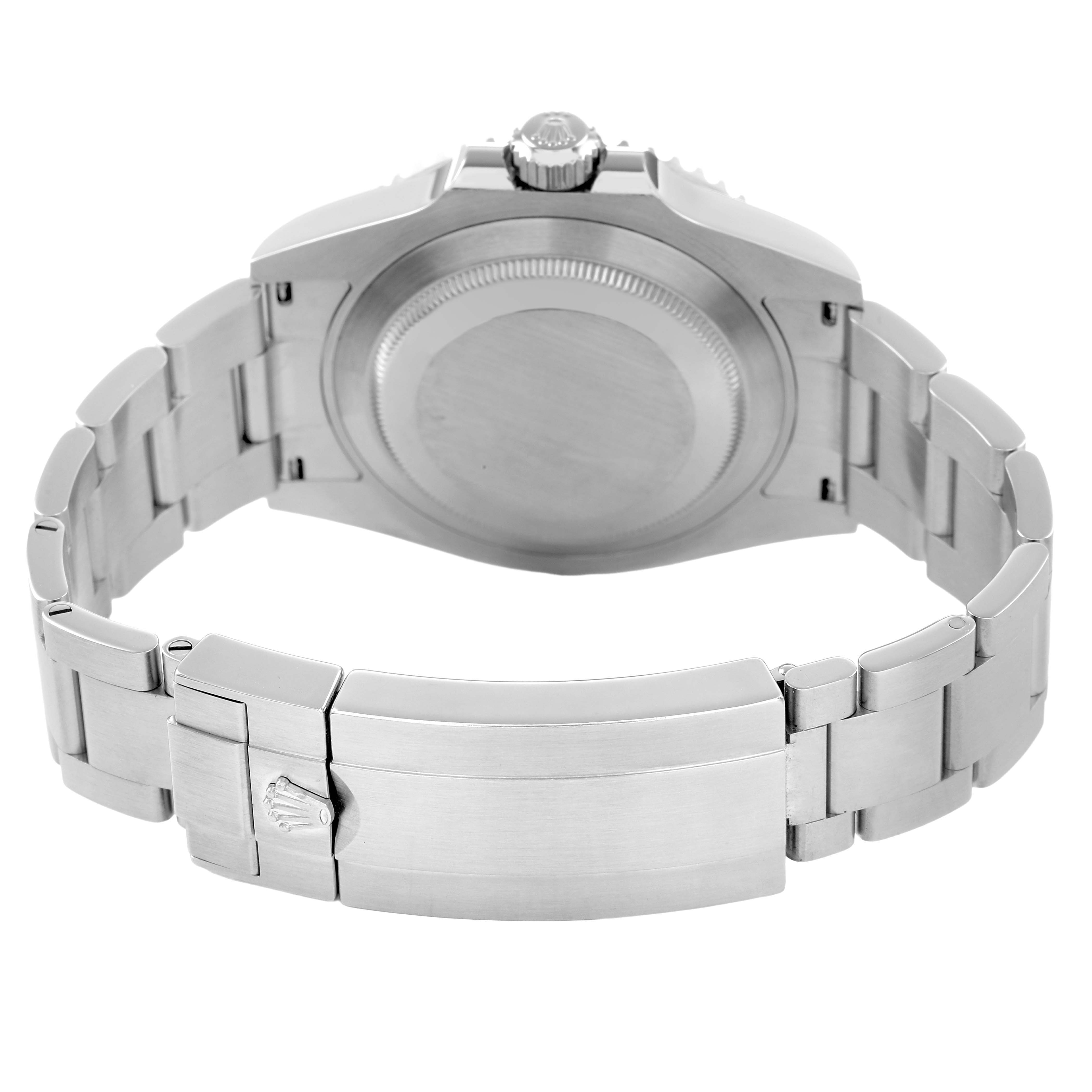The image shows the back of a Rolex Submariner M124060-0001 Men's Stainless Steel Black Dial, highlighting the bracelet and clasp from a rear angle.