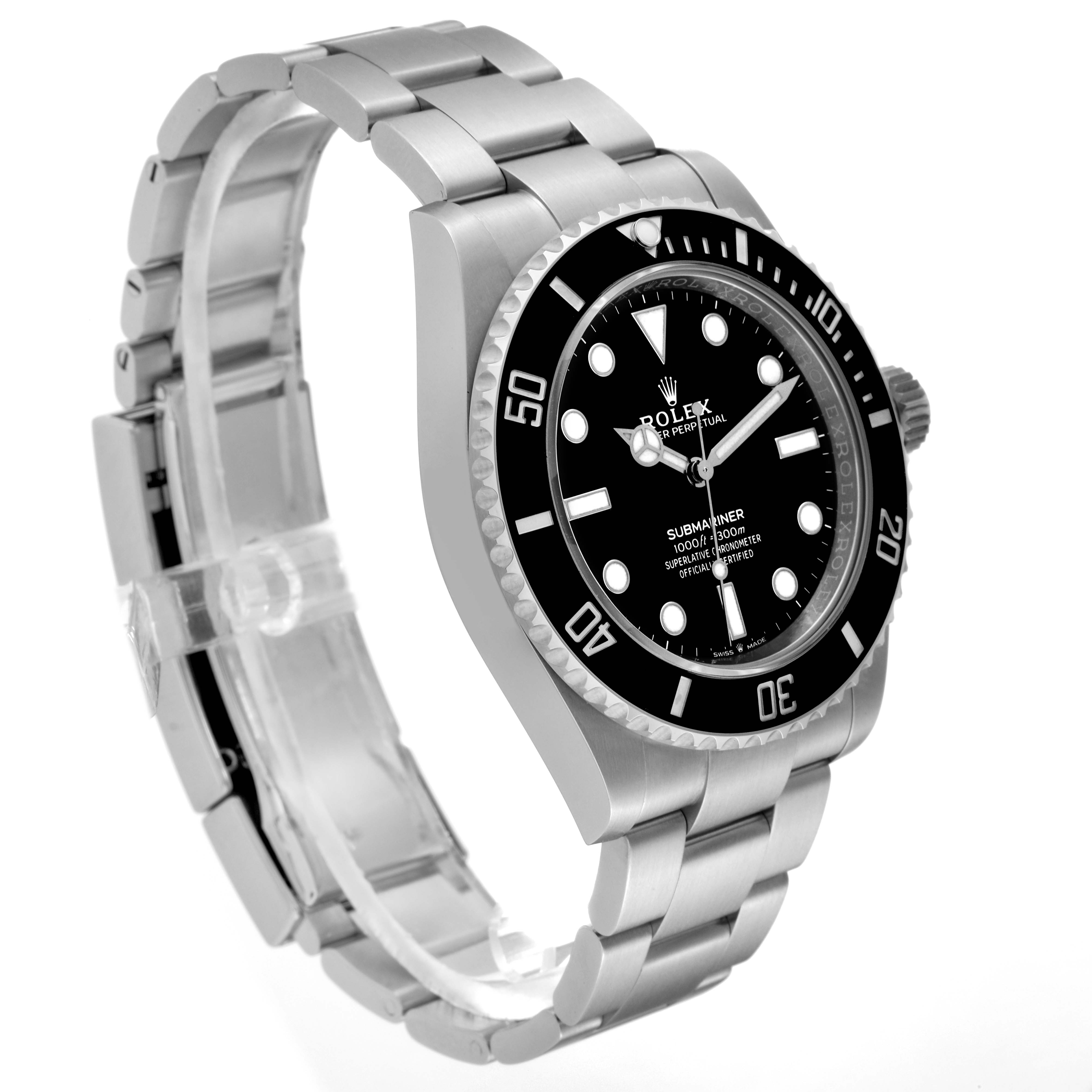 The image shows a Rolex Submariner 124060 Men
s Stainless Steel Black Dial 124060 Men
s Stainless Steel Black Dial watch at a three-quarter angle, displaying the face, bezel, and bracelet.