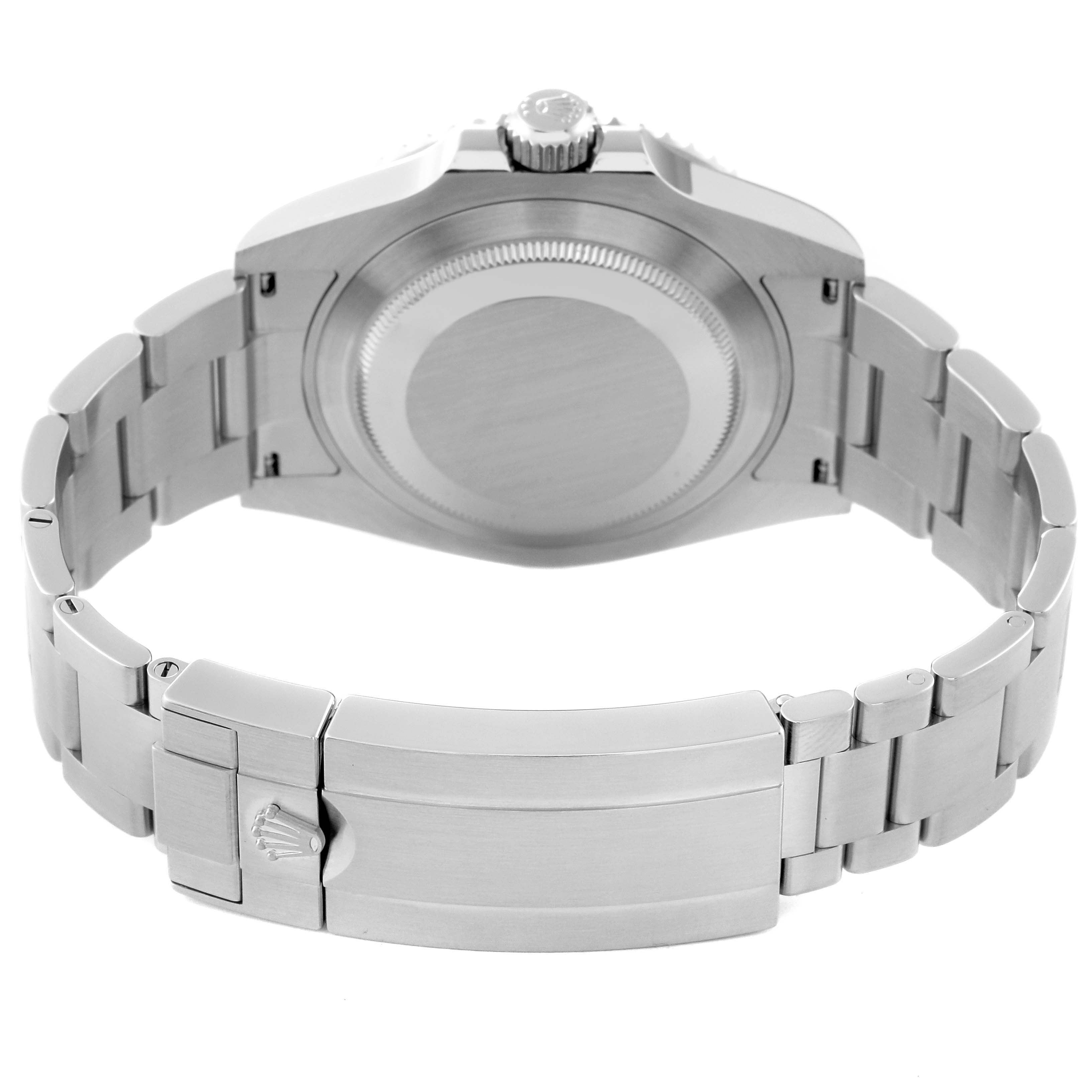 The image shows the back of a Rolex Submariner 124060 Men
s Stainless Steel Black Dial 124060 Men
s Stainless Steel Black Dial watch, focusing on the case, crown, and bracelet.