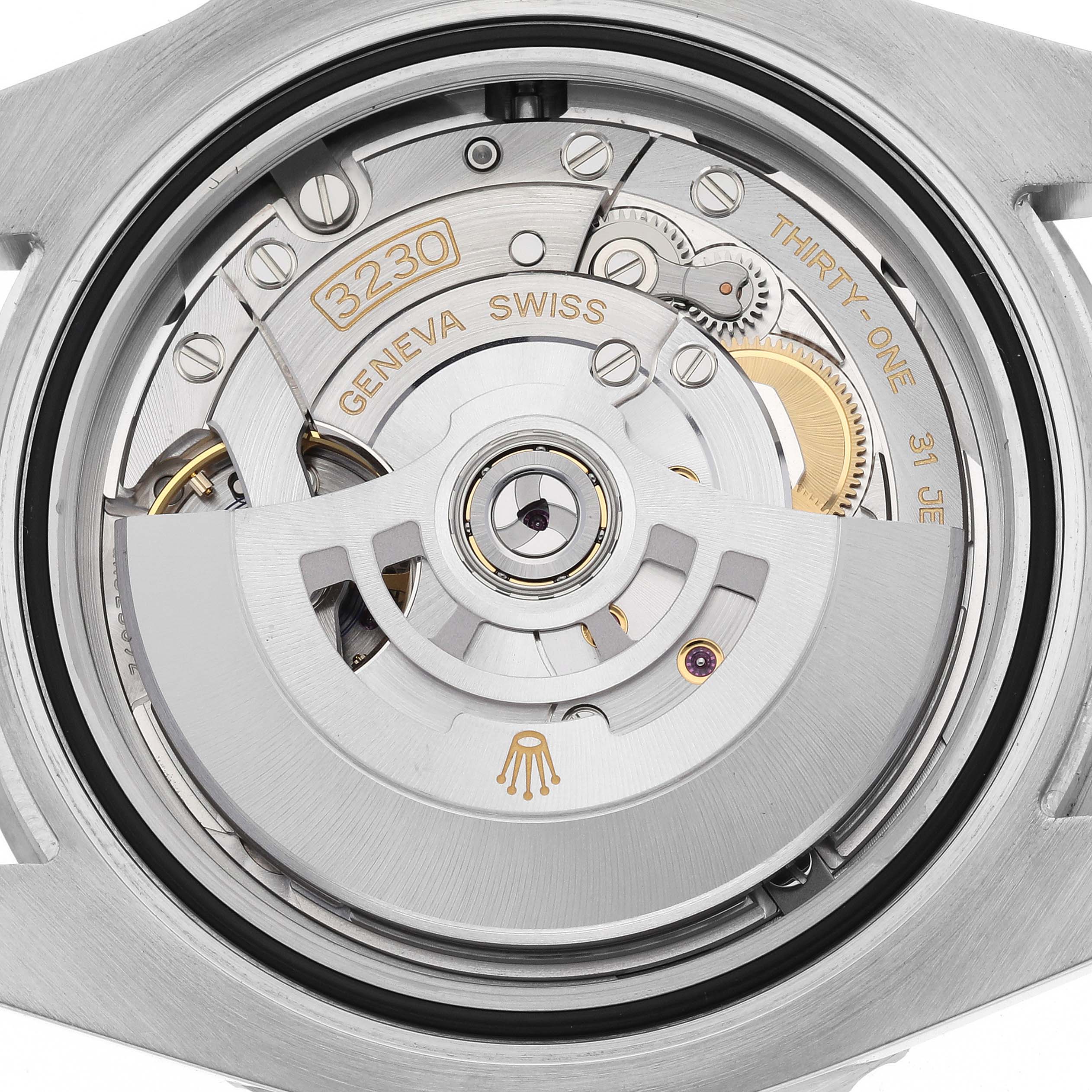 This image shows the movement mechanism of a Rolex Submariner 124060 Men
s Stainless Steel Black Dial 124060 Men
s Stainless Steel Black Dial watch from the back.