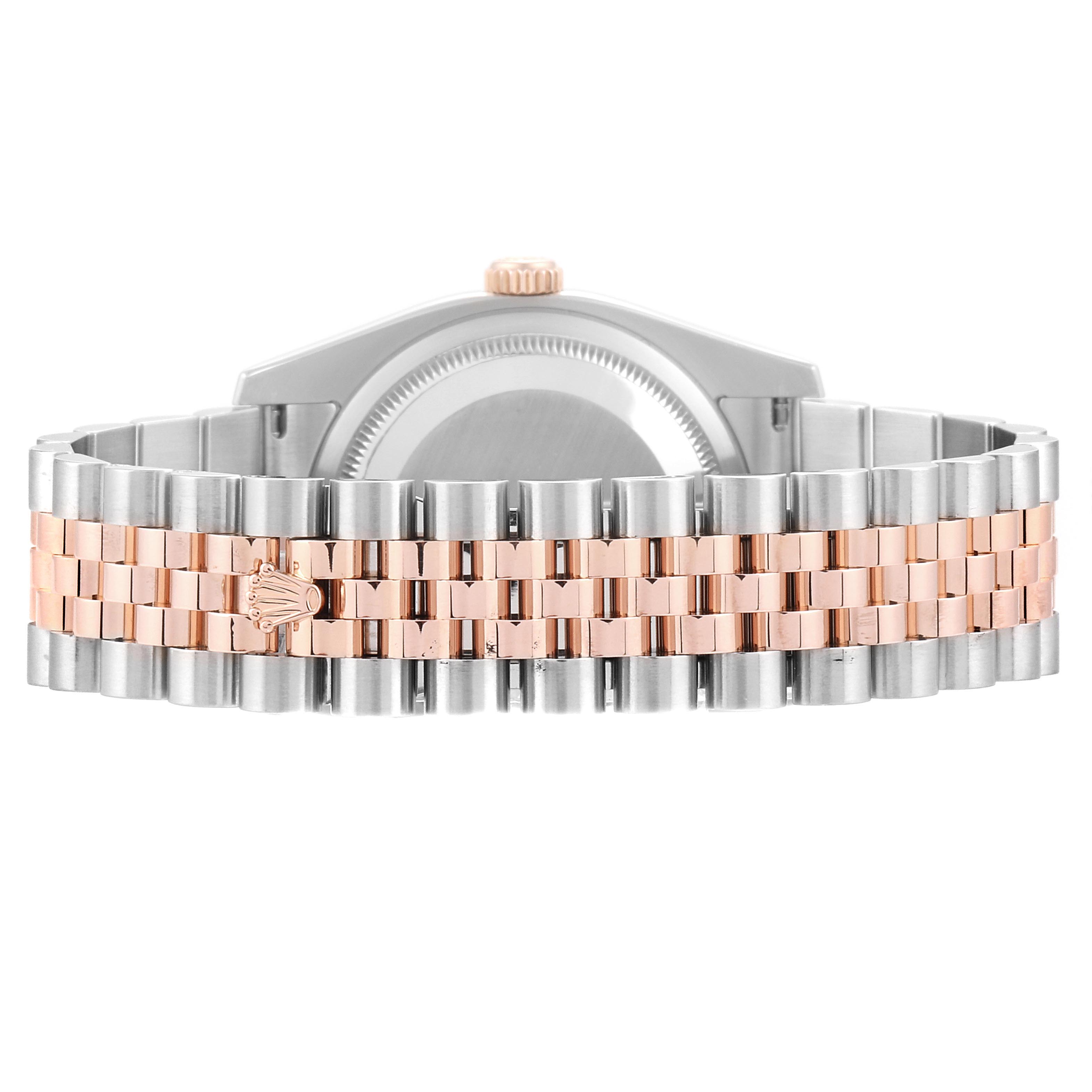 This image shows the back view of the Rolex Turn-o-Graph 116261 Men
s Steel and Gold (two tone) Silver Dial 116261 Men
s Steel and Gold (two tone) Silver Dial watch, highlighting its two-tone metal bracelet and clasp.