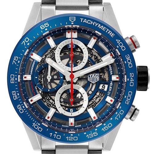 Photo of Tag Heuer Carrera Skeleton Dial Chronograph Steel Mens Watch CAR201T Box Card