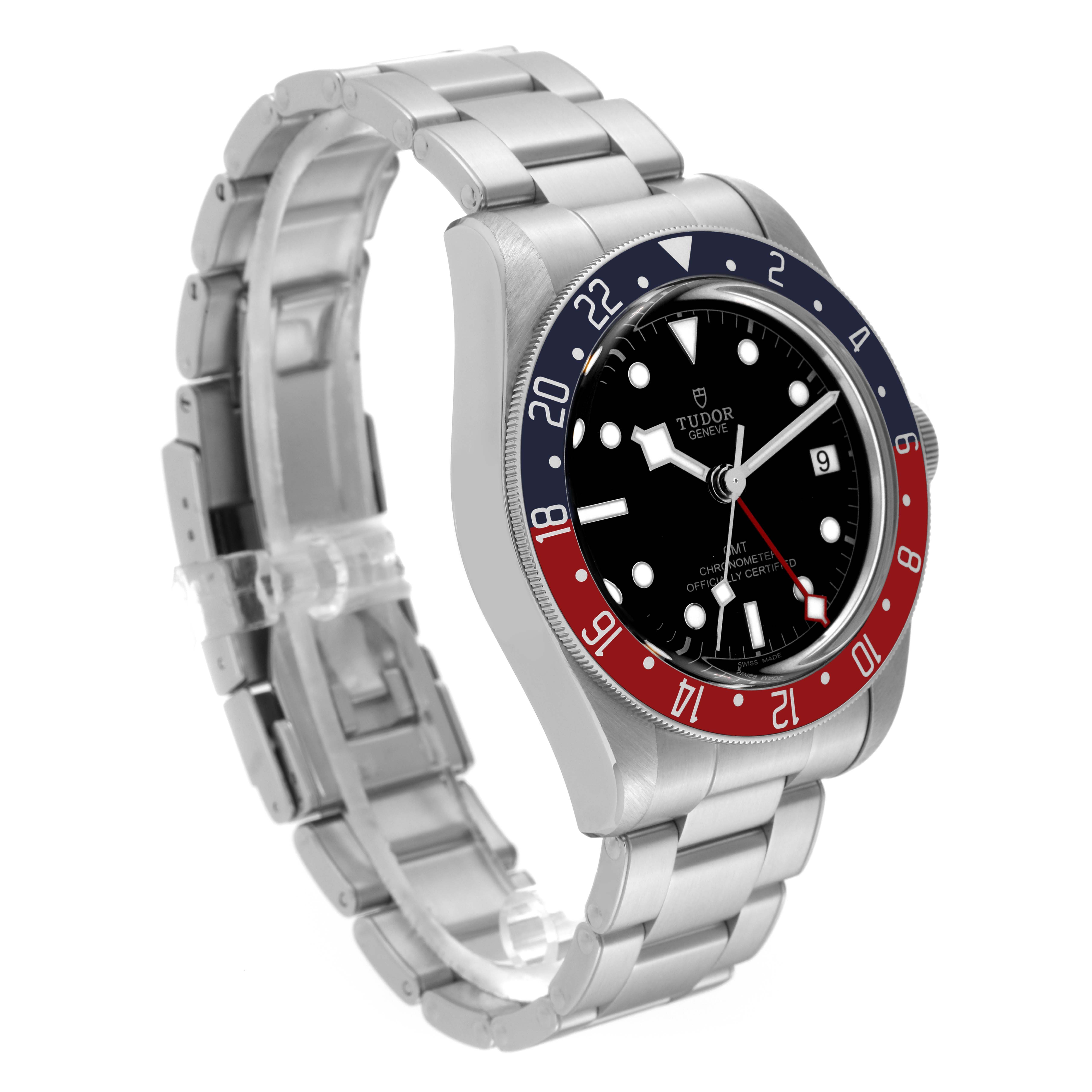 The image shows a Tudor Heritage Black Bay 79830RB Men's Stainless Steel Black Dial 79830RB Men's Stainless Steel Black Dial watch at a three-quarter angle, highlighting its stainless steel bracelet and bezel.