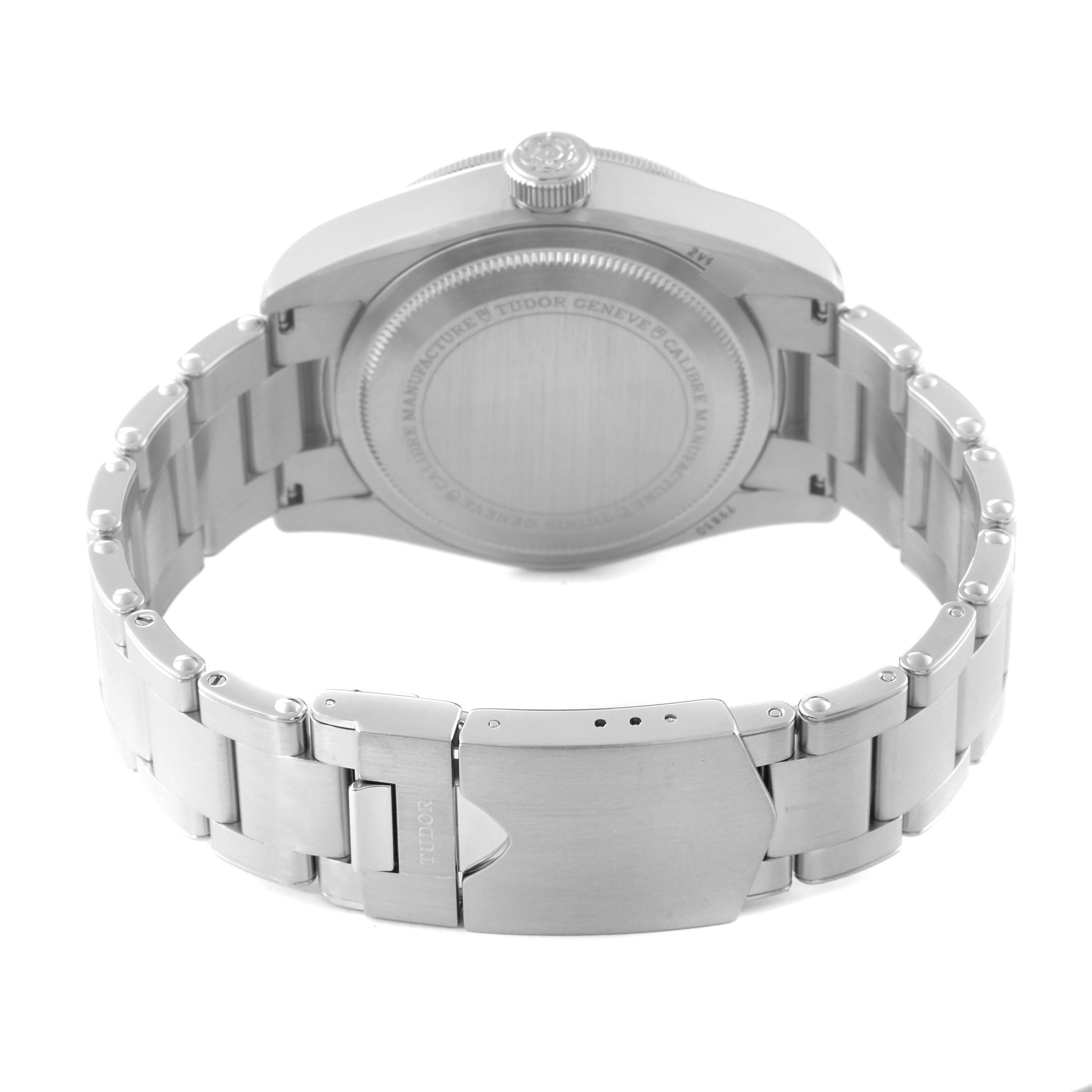 The image shows the back case and stainless steel bracelet clasp of the Tudor Heritage Black Bay 79830RB Men's Stainless Steel Black Dial 79830RB Men's Stainless Steel Black Dial watch.