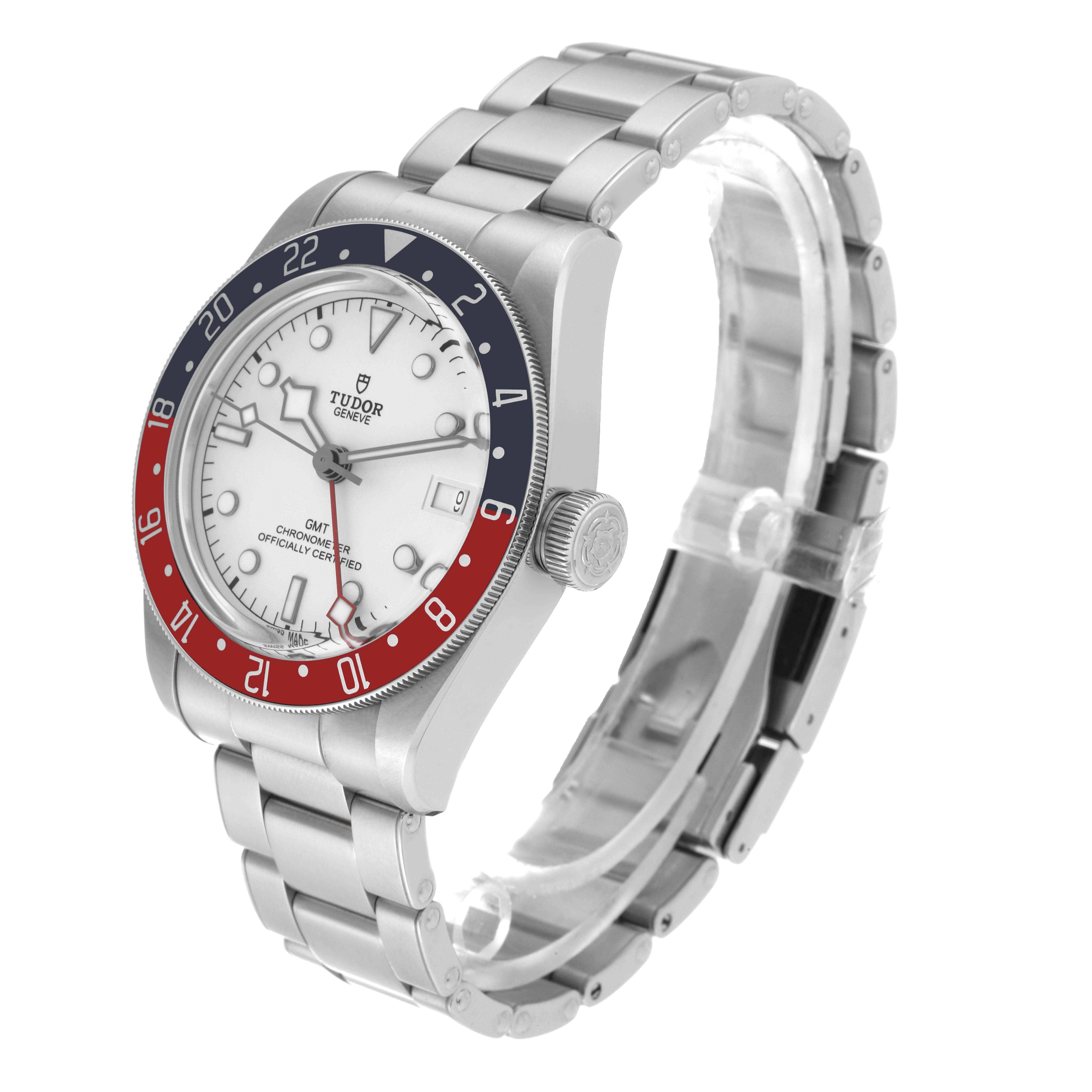 The image shows a Tudor Heritage Black Bay 79830RB Men's Stainless Steel Silver Dial 79830RB Men's Stainless Steel Silver Dial watch at a three-quarter angle, highlighting the dial, bezel, and bracelet.