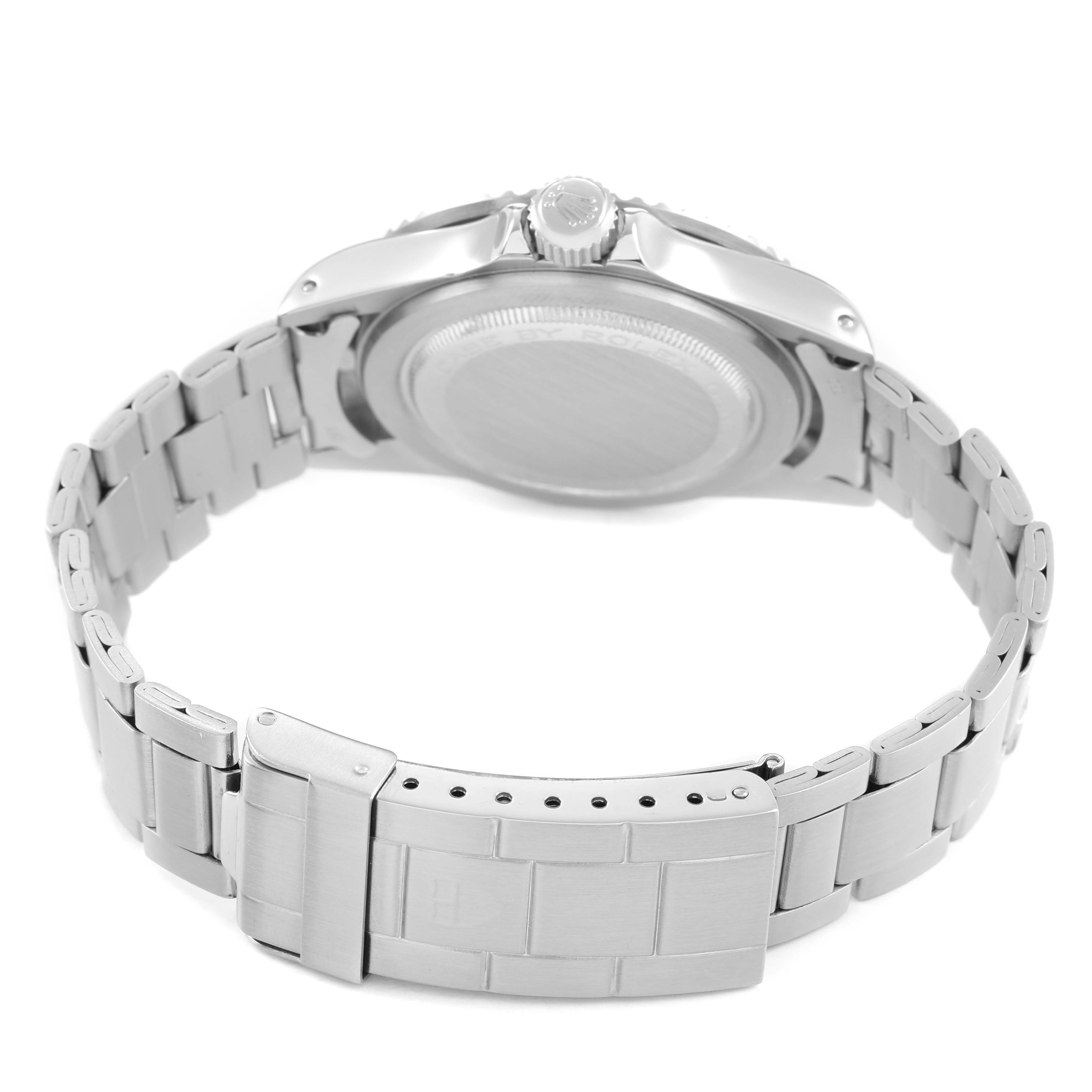 The image shows the back view of a Tudor Prince 76100 Men's Stainless Steel Blue Dial watch, highlighting the bracelet and clasp.