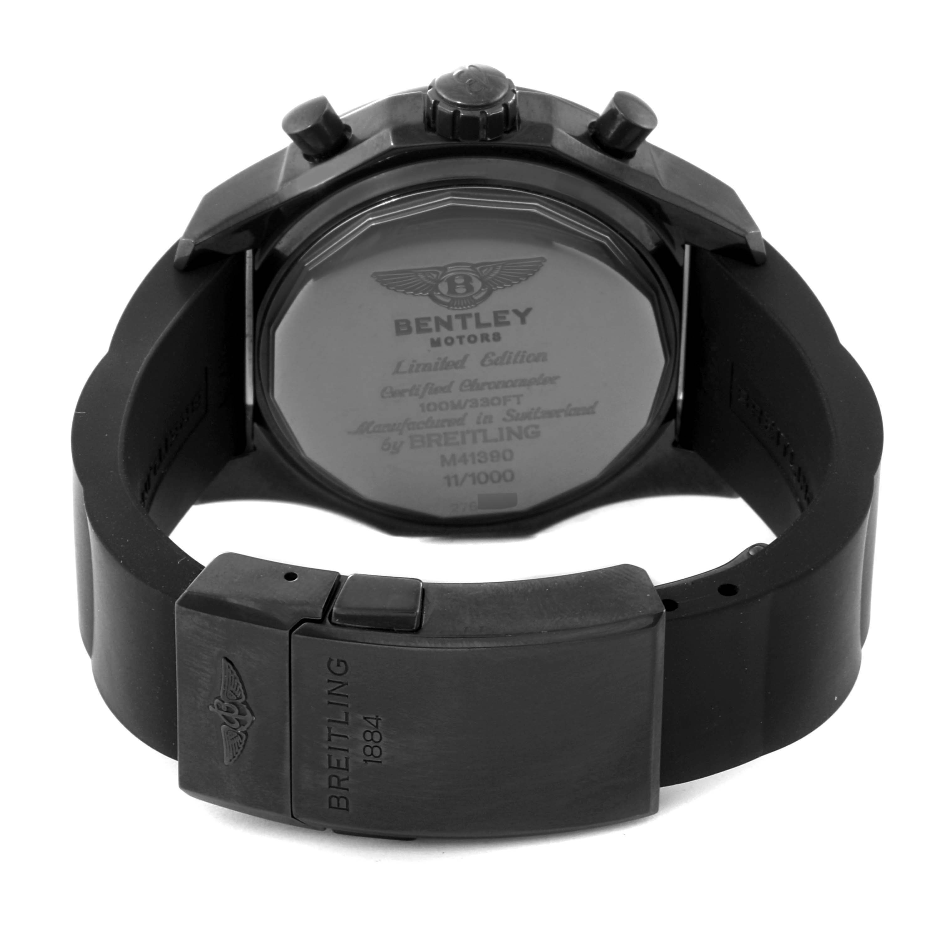 The image shows the back case and strap of a Breitling Bentley M41390 Men's Stainless Steel Black Dial M41390 Men's Stainless Steel Black Dial watch from a rear angle.