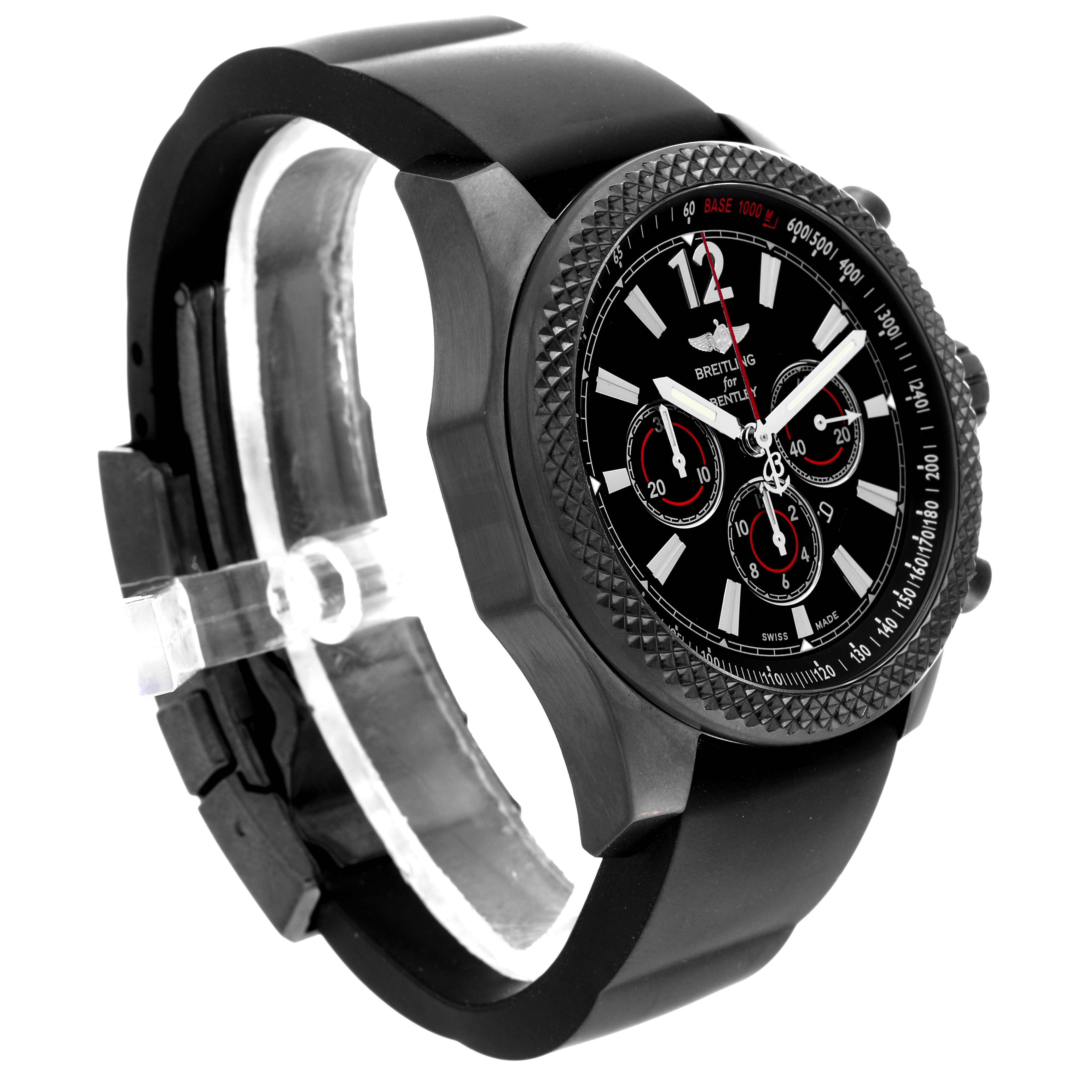 This image shows a Breitling Bentley M41390 Men's Stainless Steel Black Dial M41390 Men's Stainless Steel Black Dial watch from a front angle, highlighting the bezel, dial, sub-dials, and bracelet.