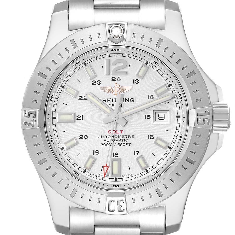 Breitling Colt Silver Dial Automatic Steel Mens Watch A17388 Box Card SwissWatchExpo