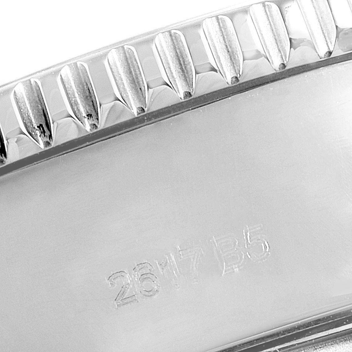 The image shows a close-up of the bezel and case back with engravings of a Breitling Superocean A13311 Men
s Stainless Steel Blue Dial A13311 Men
s Stainless Steel Blue Dial watch.