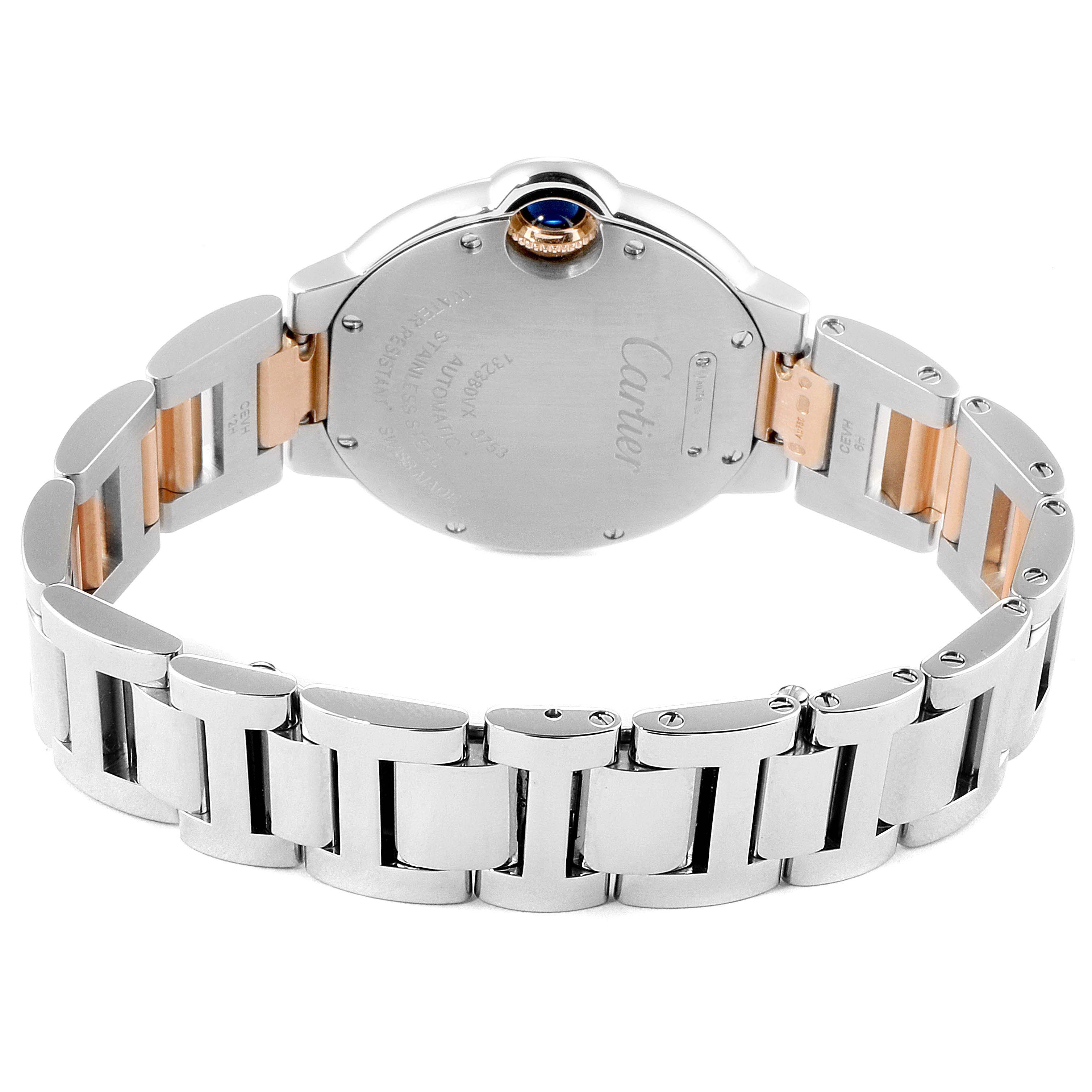 This image shows the back view and bracelet of the Cartier Ballon Bleu WE902061 Women
s Steel and Gold (two tone) Silver Dial WE902061 Women
s Steel and Gold (two tone) Silver Dial watch.