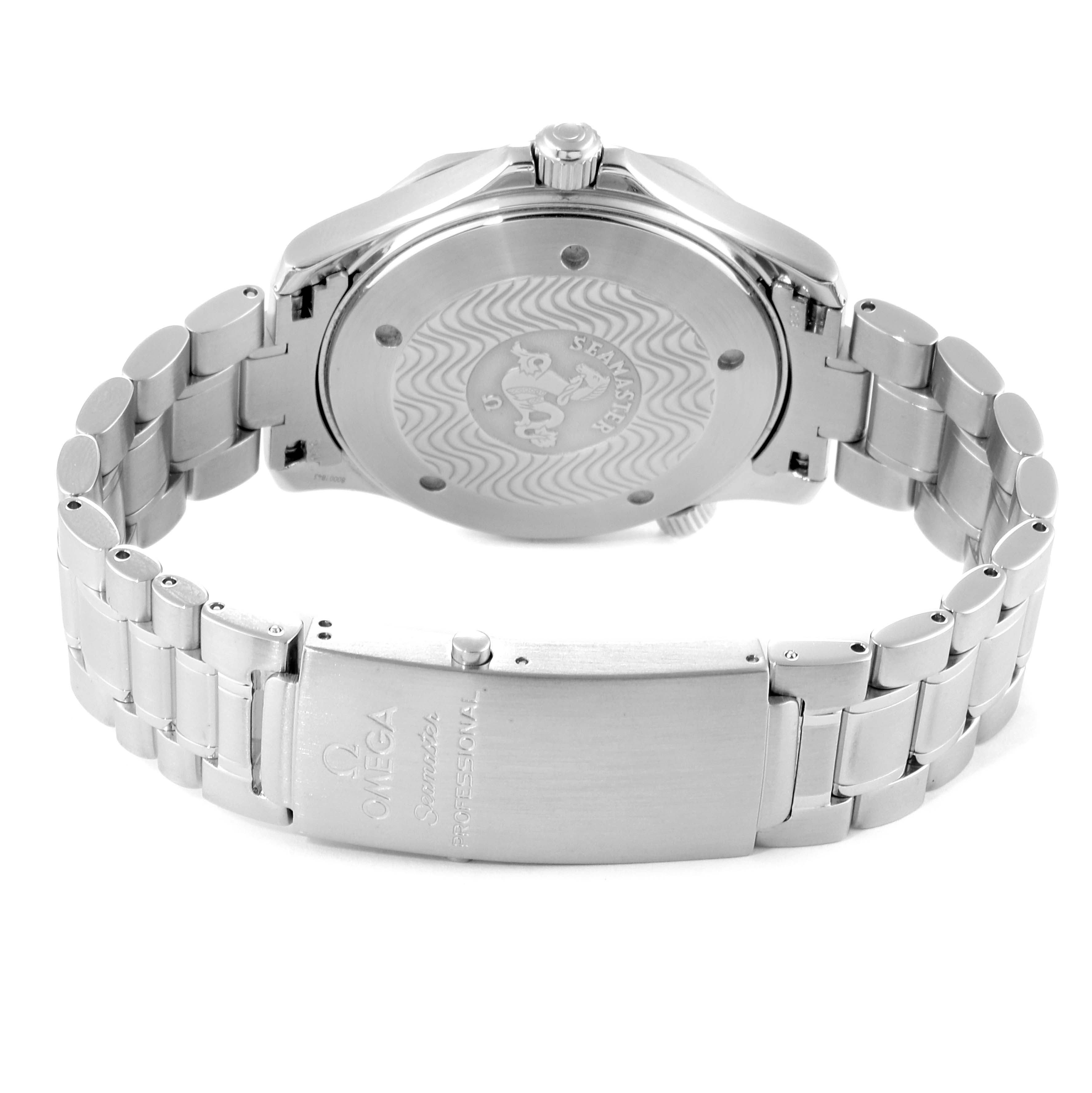 The image shows the back case and bracelet of an Omega Seamaster 2255.80.00 Men
s Stainless Steel Blue Dial 2255.80.00 Men
s Stainless Steel Blue Dial watch.