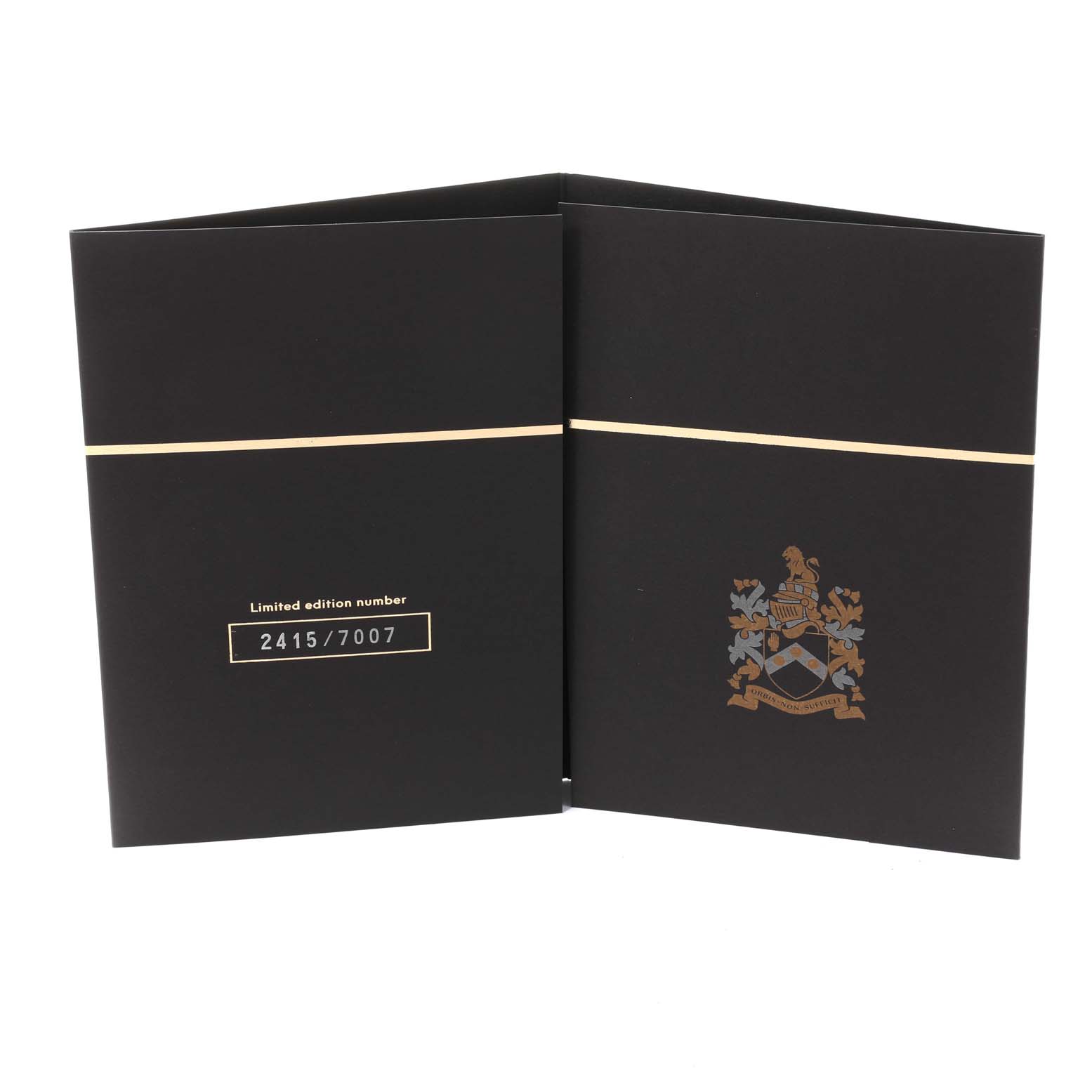 The image shows the opened certificate booklet for the Omega Seamaster 210.22.42.20.01.004 Men's Stainless Steel Black Dial 210.22.42.20.01.004 Men's Stainless Steel Black Dial, revealing the limited edition number: 2415/7007.