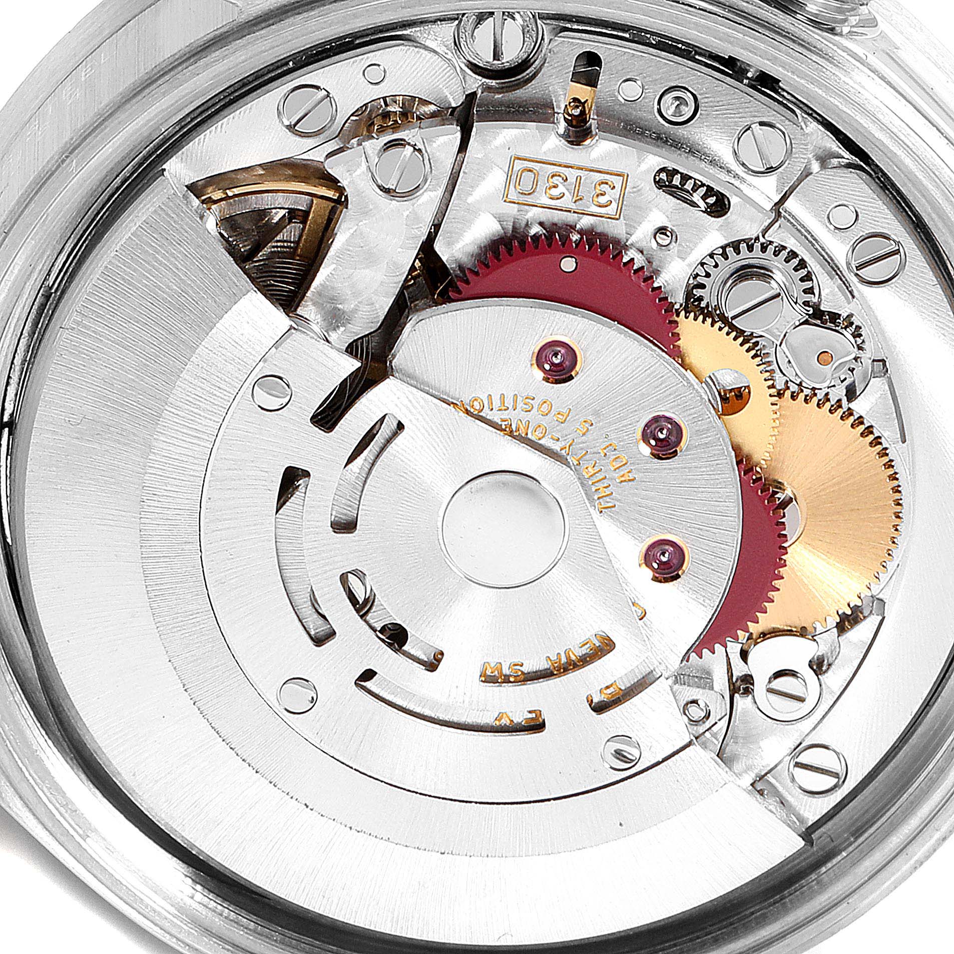 The image shows the internal mechanical movement of a Rolex Air-King 14010 Men's Stainless Steel Black Dial 14010 Men's Stainless Steel Black Dial watch, captured from the back side angle.
