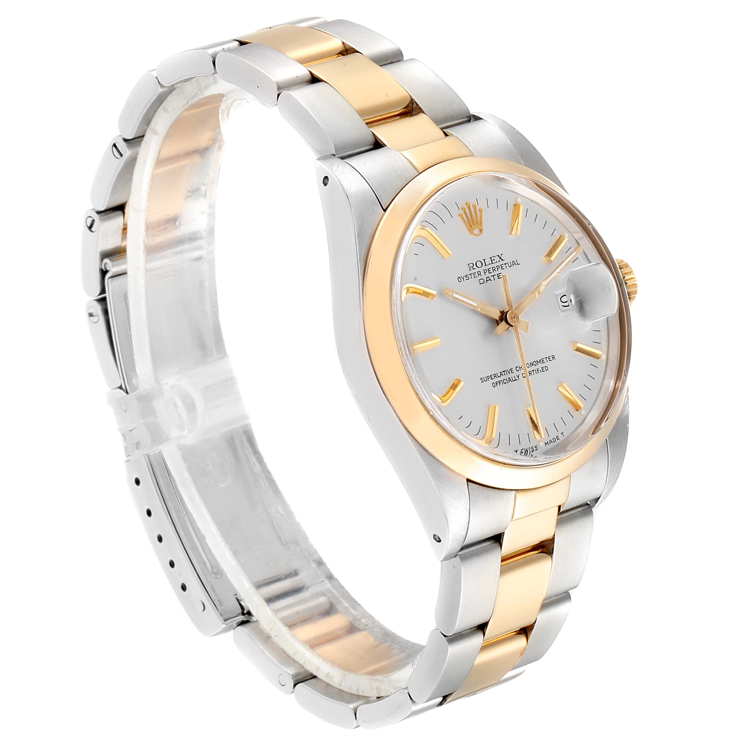 The Rolex Vintage Collection 15003 Men's Steel and Gold (two tone) Silver Dial 15003 Men's Steel and Gold (two tone) Silver Dial watch is shown at a slight angle, highlighting its two-tone metal band and silver dial with gold accents.