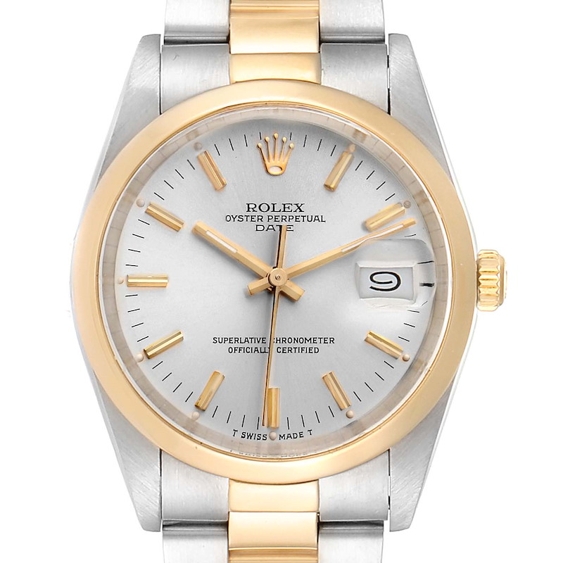 Rolex Date Steel Yellow Gold Silver Dial Vintage Mens Watch 15003 SwissWatchExpo