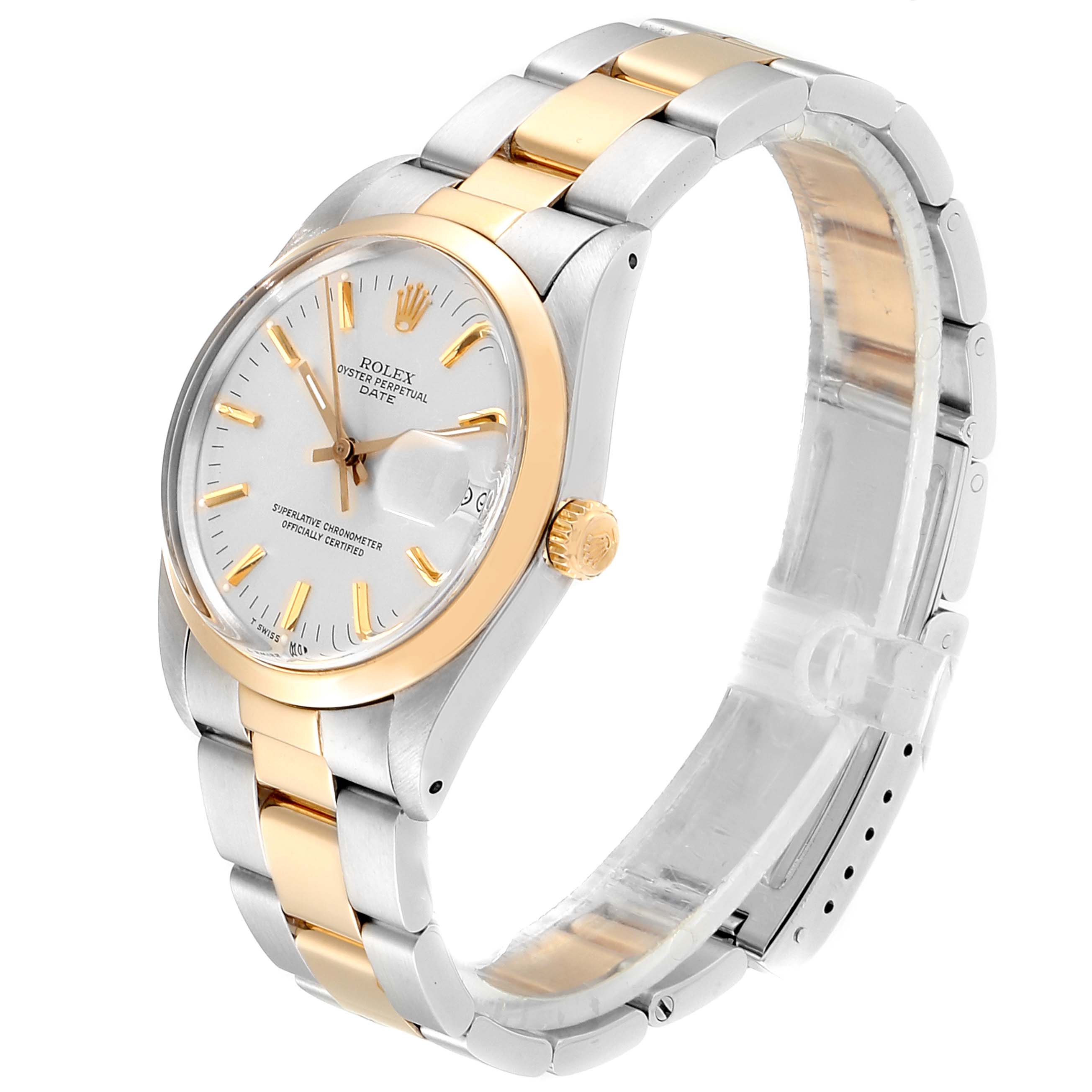 This Rolex Vintage Collection 15003 Men's Steel and Gold (two tone) Silver Dial 15003 Men's Steel and Gold (two tone) Silver Dial watch is shown at a three-quarter angle, highlighting the face, bezel, and partially the bracelet.