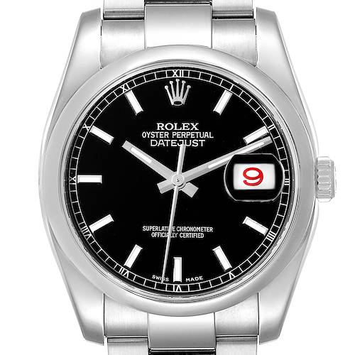 Photo of Rolex Datejust 36 Black Baton Dial Steel Mens Watch 116200